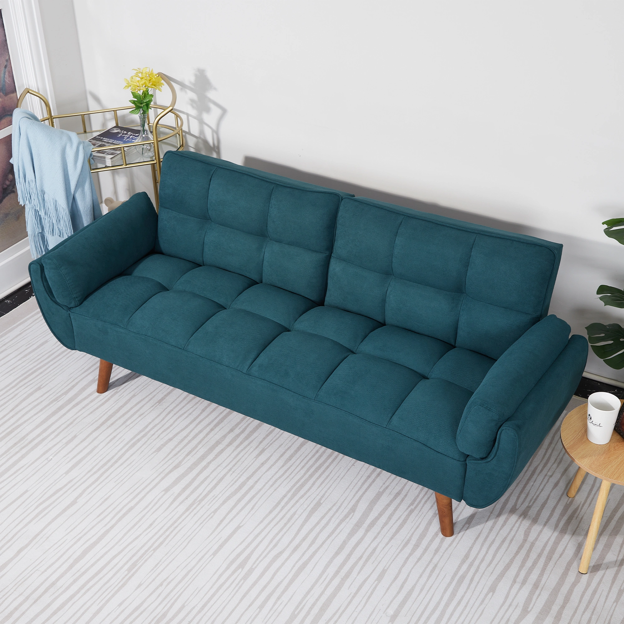 75 Inch Flared Arm Convertible Sleeper Sofa Bed, Green Fabric Upholstery, 3-Seater Couch view 8