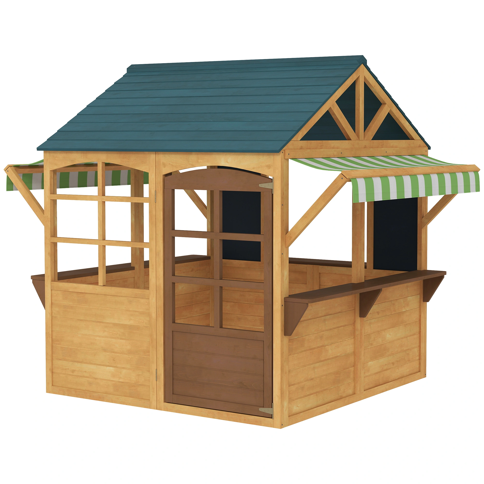 Garden Wooden Playhouse for Kids - Outdoor Indoor Fort with Slide & Roof, Large Kids Play Tent House for Toddlers Ages 3-8