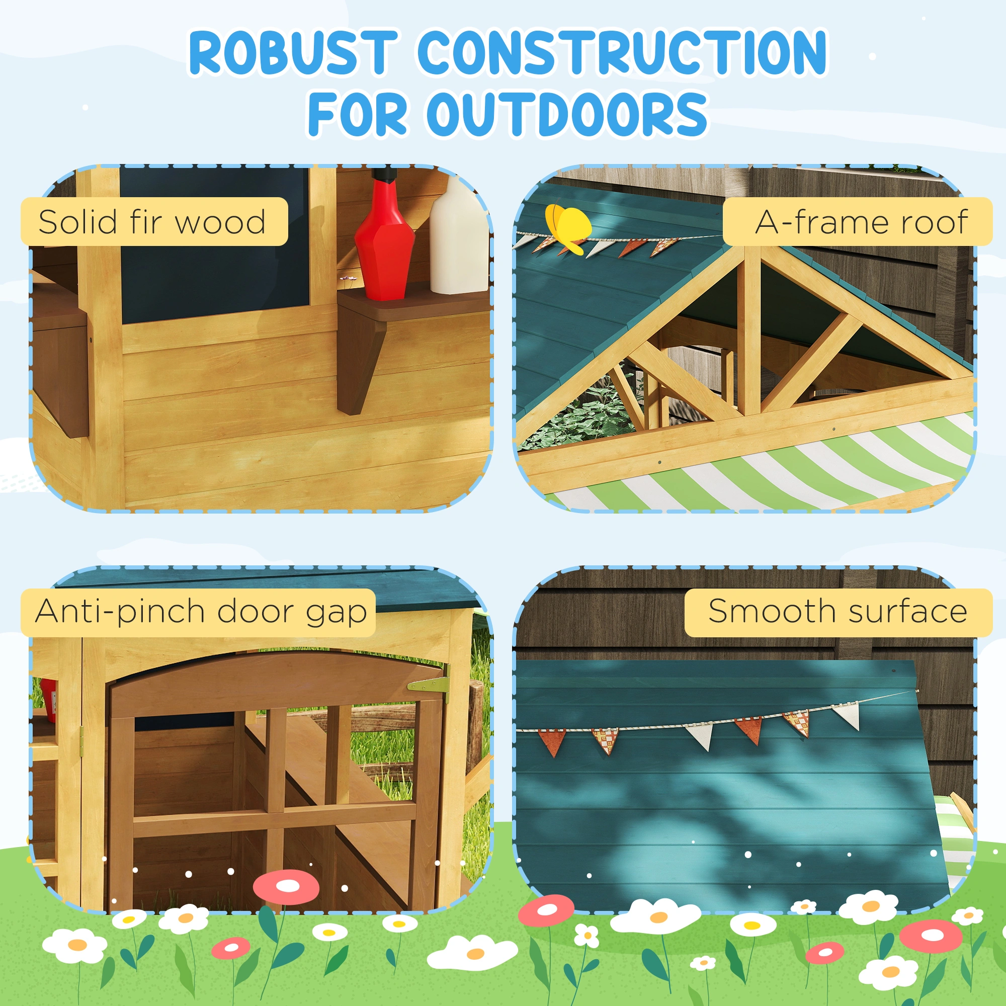 Garden Wooden Playhouse for Kids - Outdoor Indoor Fort with Slide & Roof, Large Kids Play Tent House for Toddlers Ages 3-8 view 4