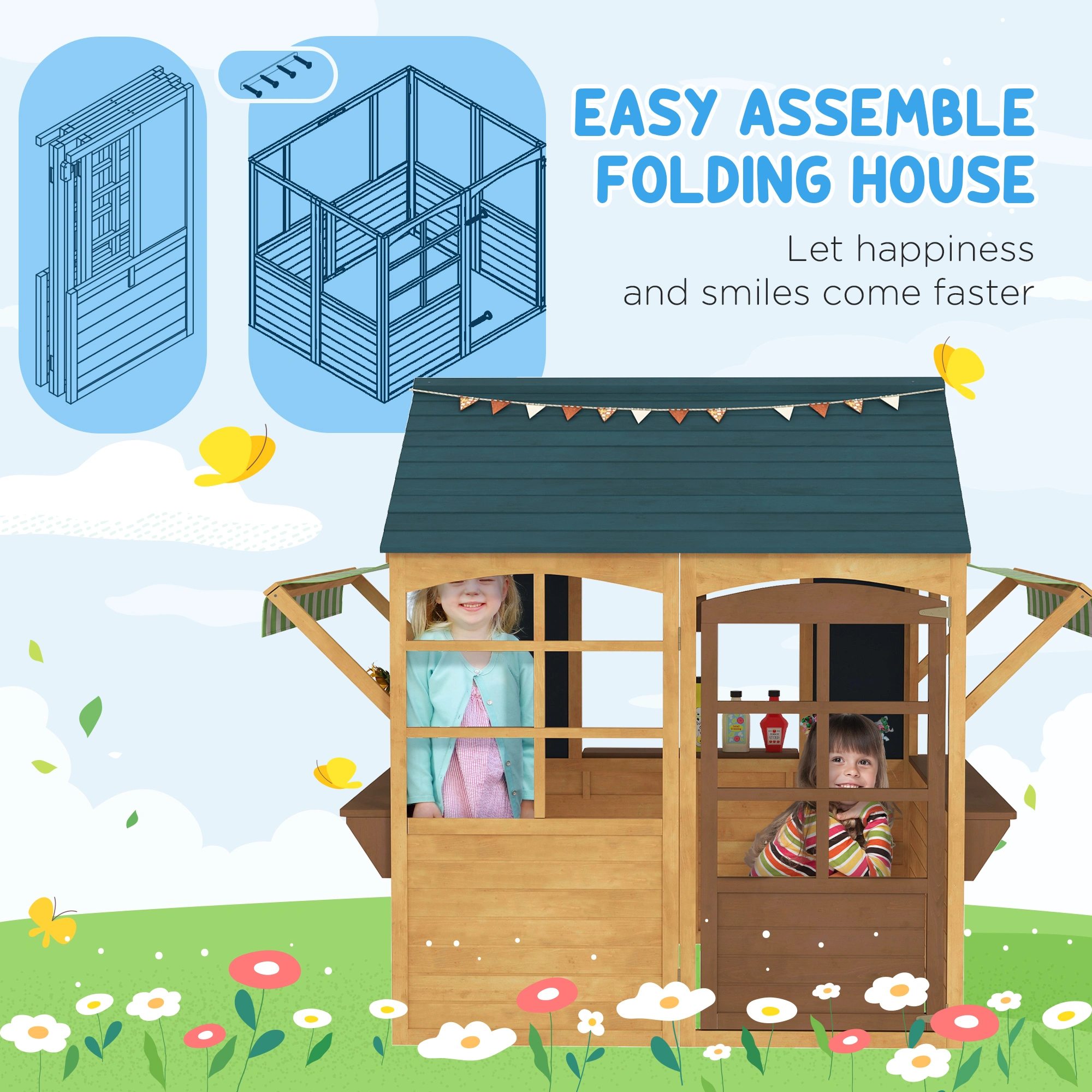 Garden Wooden Playhouse for Kids - Outdoor Indoor Fort with Slide & Roof, Large Kids Play Tent House for Toddlers Ages 3-8 view 5
