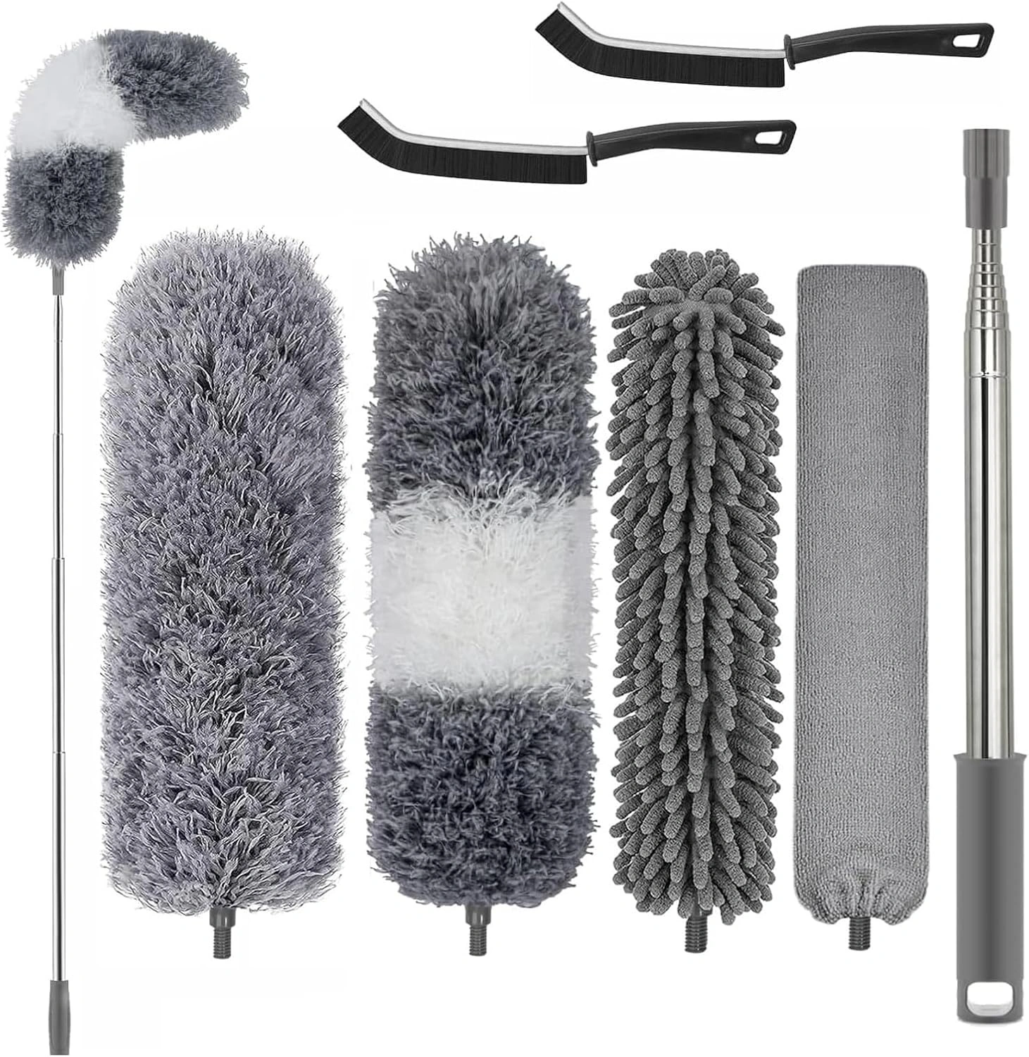 7 Pcs Microfiber Duster Set, Telescopic Extendable Washable Dusting Wand for Ceilings & Curtains