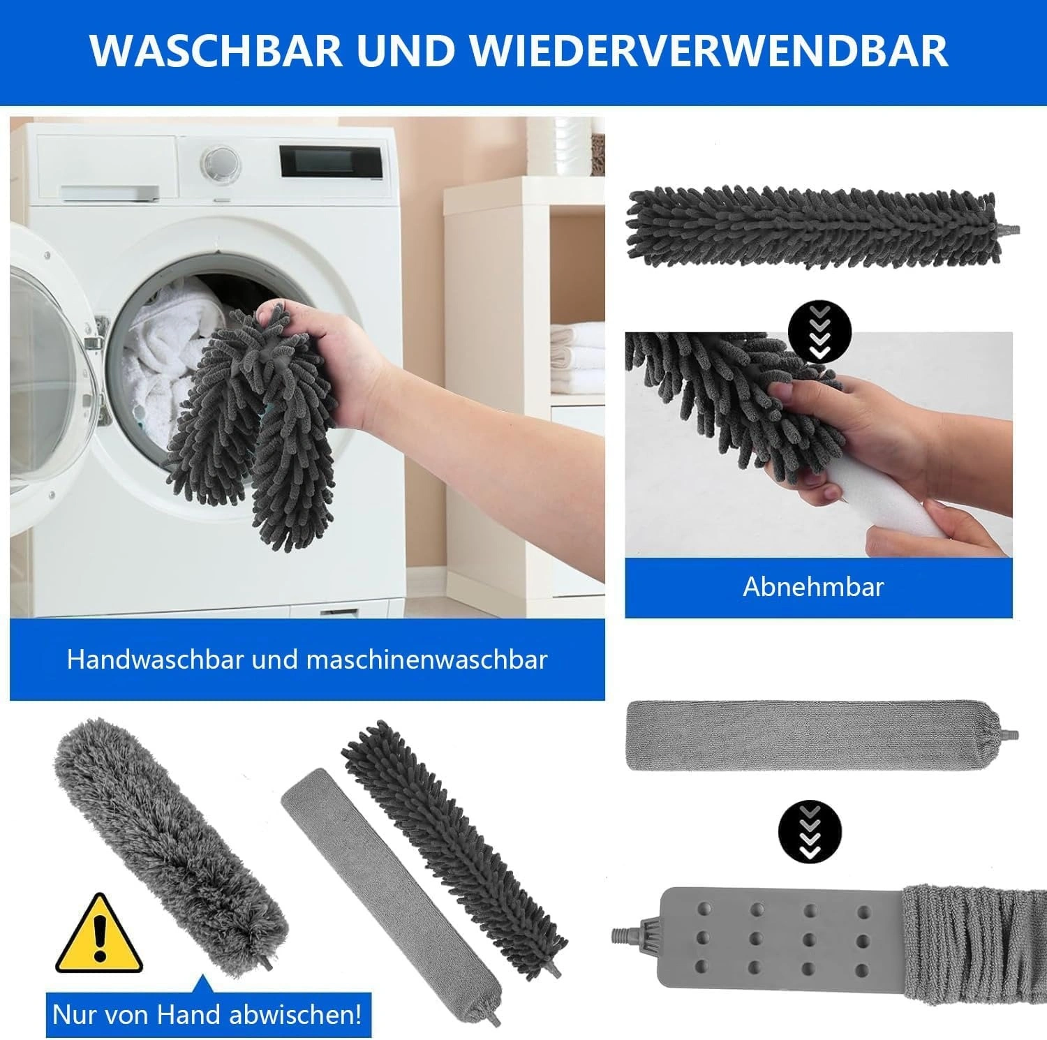 7 Pcs Microfiber Duster Set, Telescopic Extendable Washable Dusting Wand for Ceilings & Curtains view 4