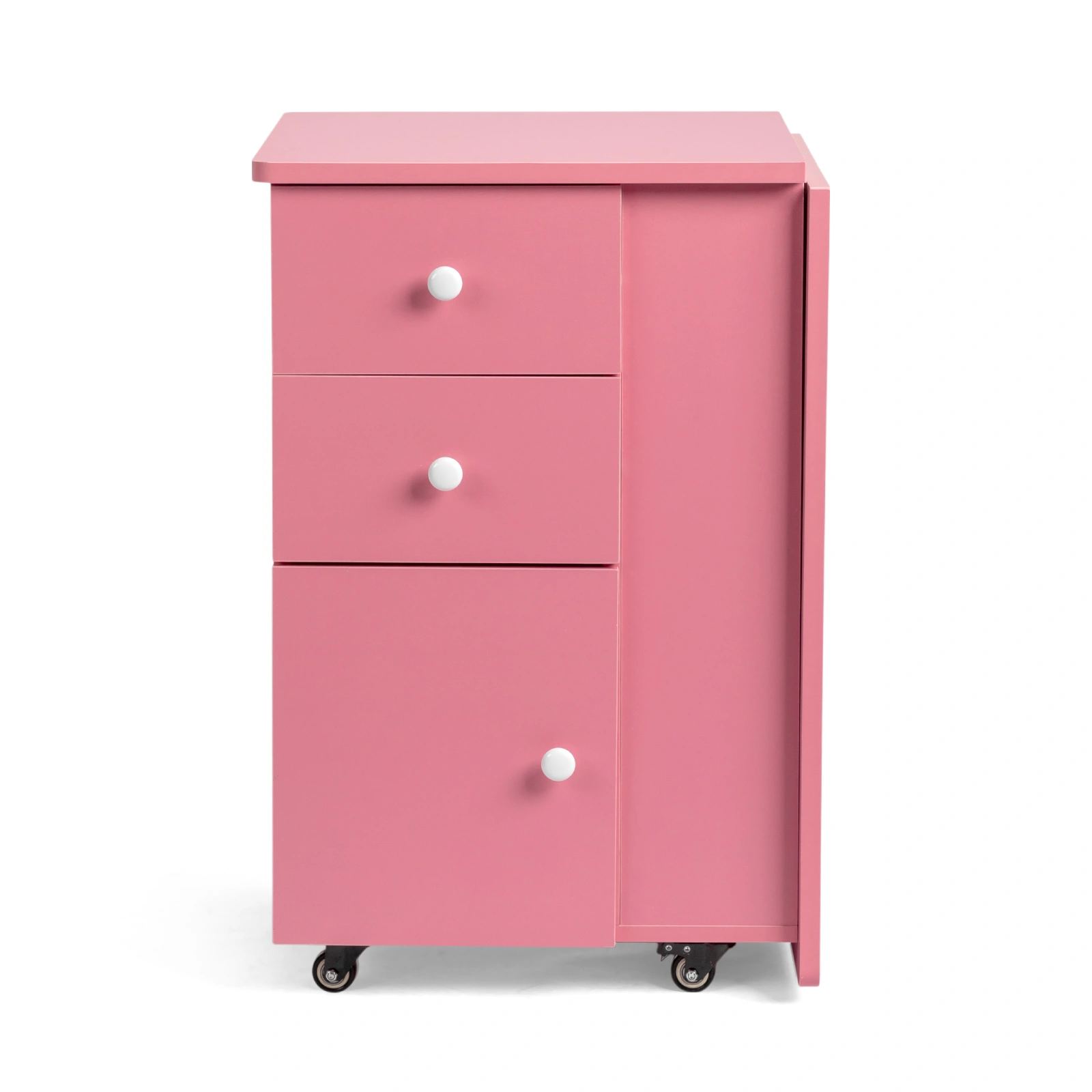Pink Folding Nail Desk Table, MDF Manicure Station with 2 Drawers & 1 Cabinet Door, Portable Nail Art Workstation for Salon Home Beauty view 6