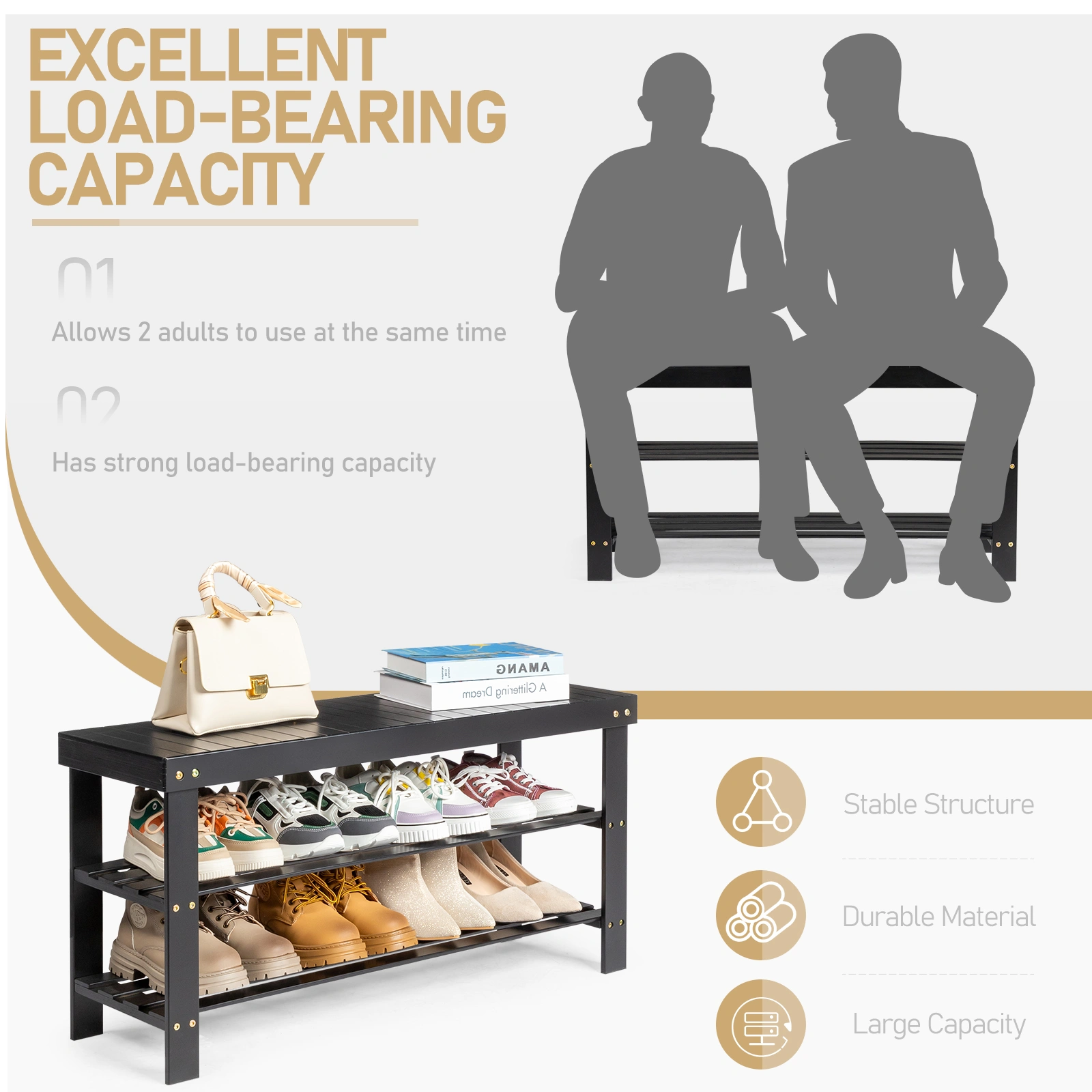 3-Tier Seamless Top Bamboo Shoe Rack view 8