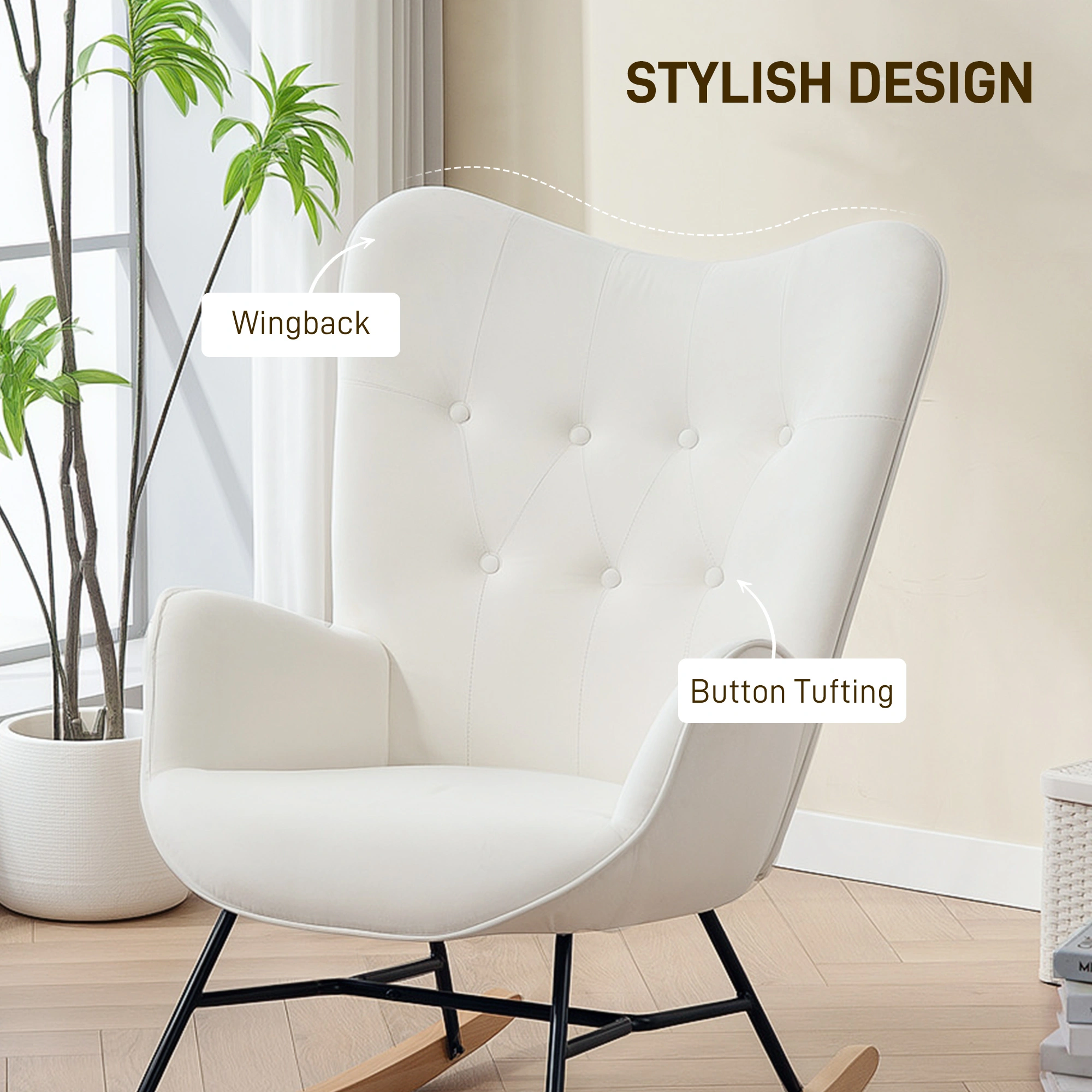 Classic Wooden Rocking Chair, Glider Rocker Chair for Living Room, Bedroom, Nursery, Home Decor, Easy Assembly, Sturdy & Comfortable view 4