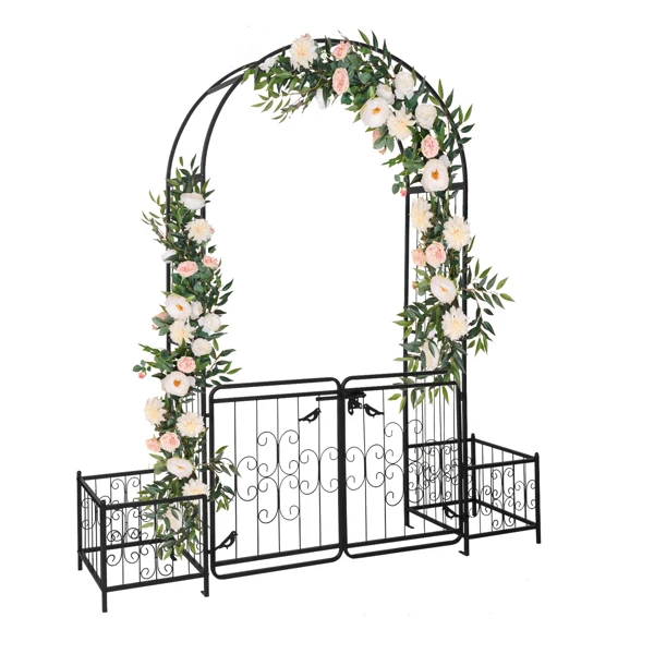 198.5*50*219cm Courtyard Arc Top With Door With Planting Frame Iron Art Iron Arch Black view 2