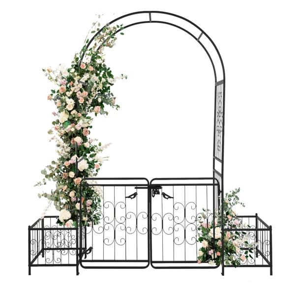 198.5*50*219cm Courtyard Arc Top With Door With Planting Frame Iron Art Iron Arch Black view 3