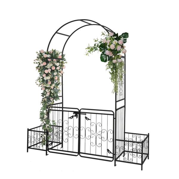 198.5*50*219cm Courtyard Arc Top With Door With Planting Frame Iron Art Iron Arch Black view 4