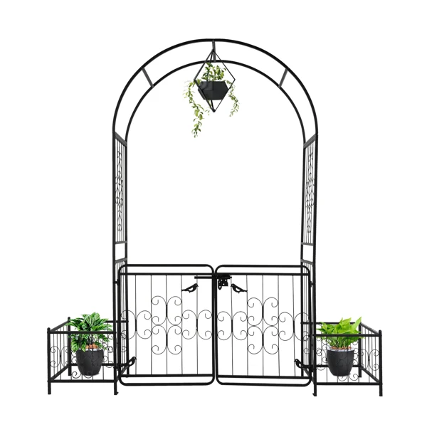 198.5*50*219cm Courtyard Arc Top With Door With Planting Frame Iron Art Iron Arch Black view 5