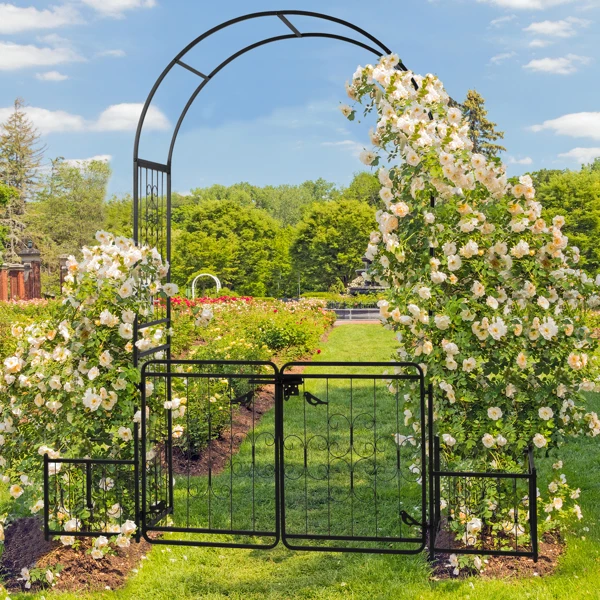 198.5*50*219cm Courtyard Arc Top With Door With Planting Frame Iron Art Iron Arch Black view 6