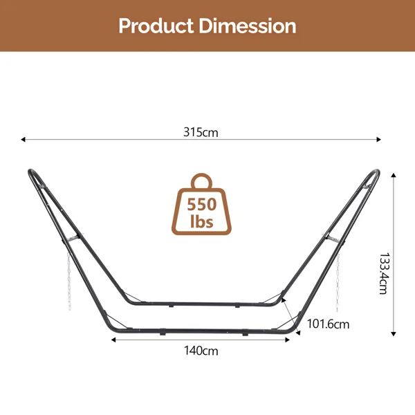 Double-Barrel Hammock Stand Only, Heavy Duty Iron Hammock Frame for All Hammocks, Easy Assembly Hammock Hanging Stand for Garden, Courtyard and Balcony, Black view 2