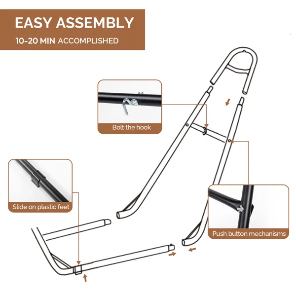 Double-Barrel Hammock Stand Only, Heavy Duty Iron Hammock Frame for All Hammocks, Easy Assembly Hammock Hanging Stand for Garden, Courtyard and Balcony, Black view 5