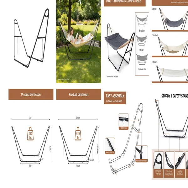 Double-Barrel Hammock Stand Only, Heavy Duty Iron Hammock Frame for All Hammocks, Easy Assembly Hammock Hanging Stand for Garden, Courtyard and Balcony, Black view 6