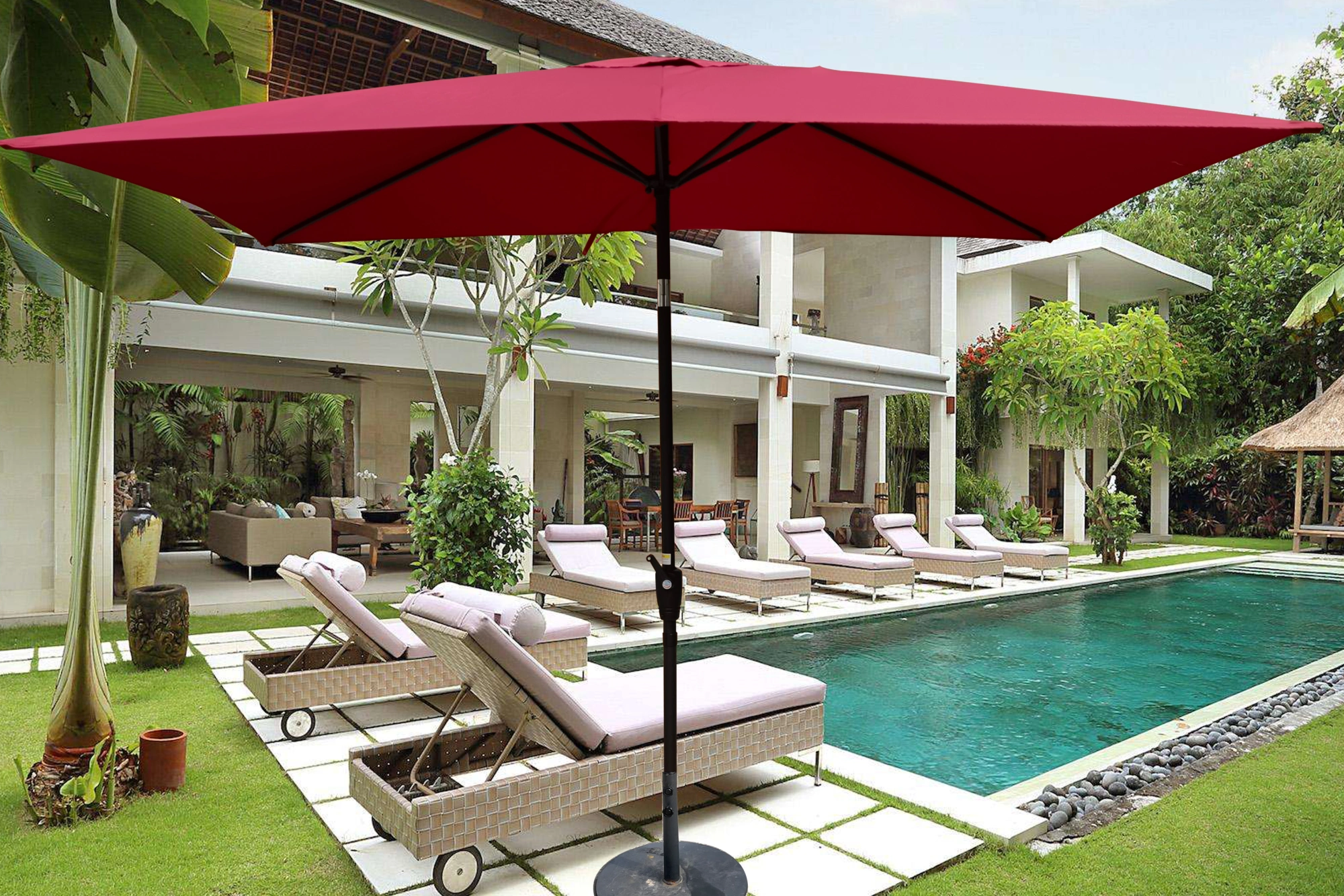 6x9ft Patio Umbrella Outdoor, Rectangular Waterproof Garden Umbrella with Crank & Push Button Tilt, No Sk view 2