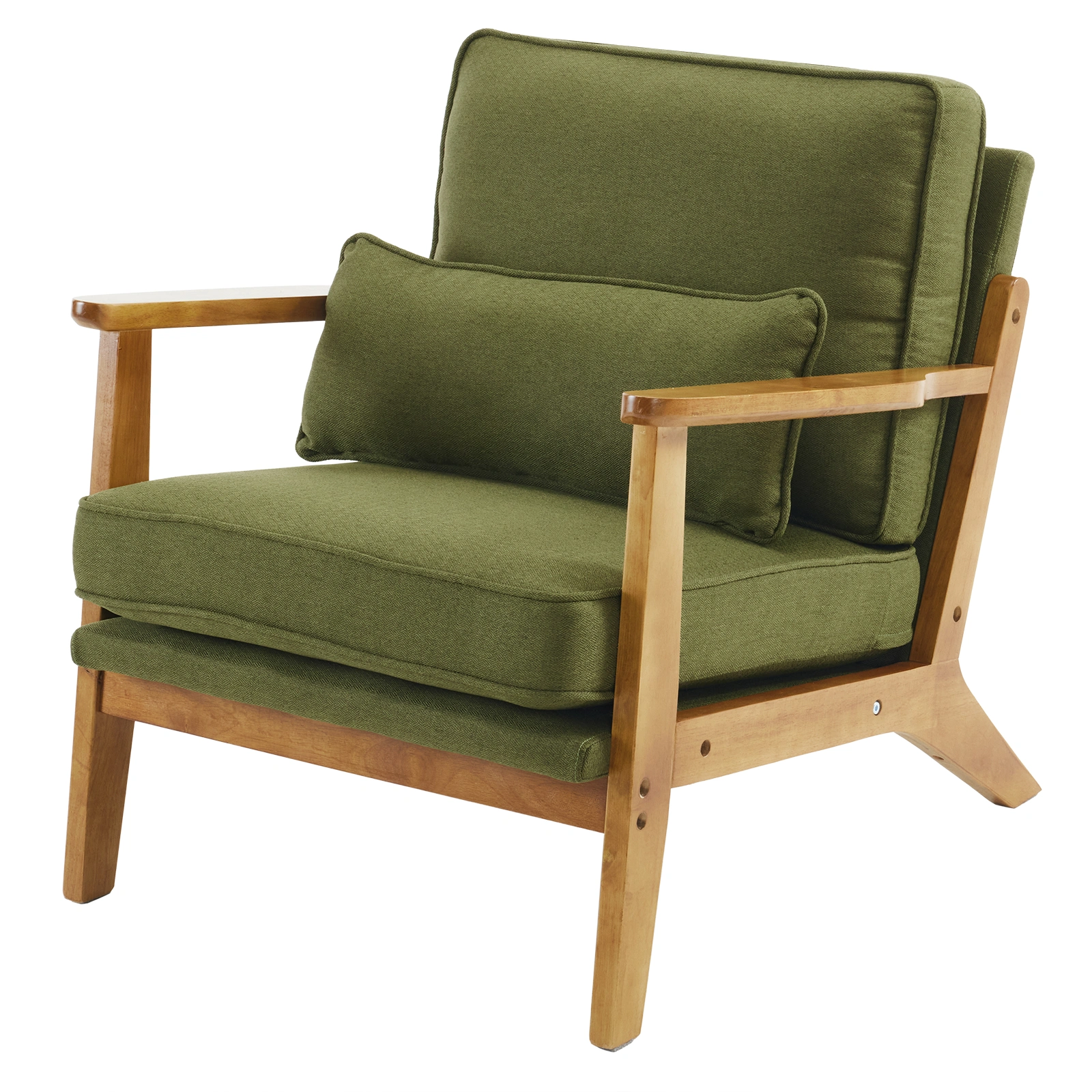Mid-Century Oak Accent Chair Linen-Cotton Forest Green Upholstered Lounge Chair Indoor Armchair 330lbs Weight Capacity Sturdy Wood Frame view 3