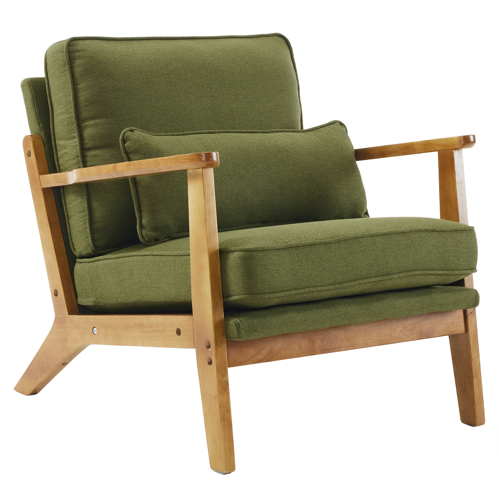 Mid-Century Oak Accent Chair Linen-Cotton Forest Green Upholstered Lounge Chair Indoor Armchair 330lbs Weight Capacity Sturdy Wood Frame view 5