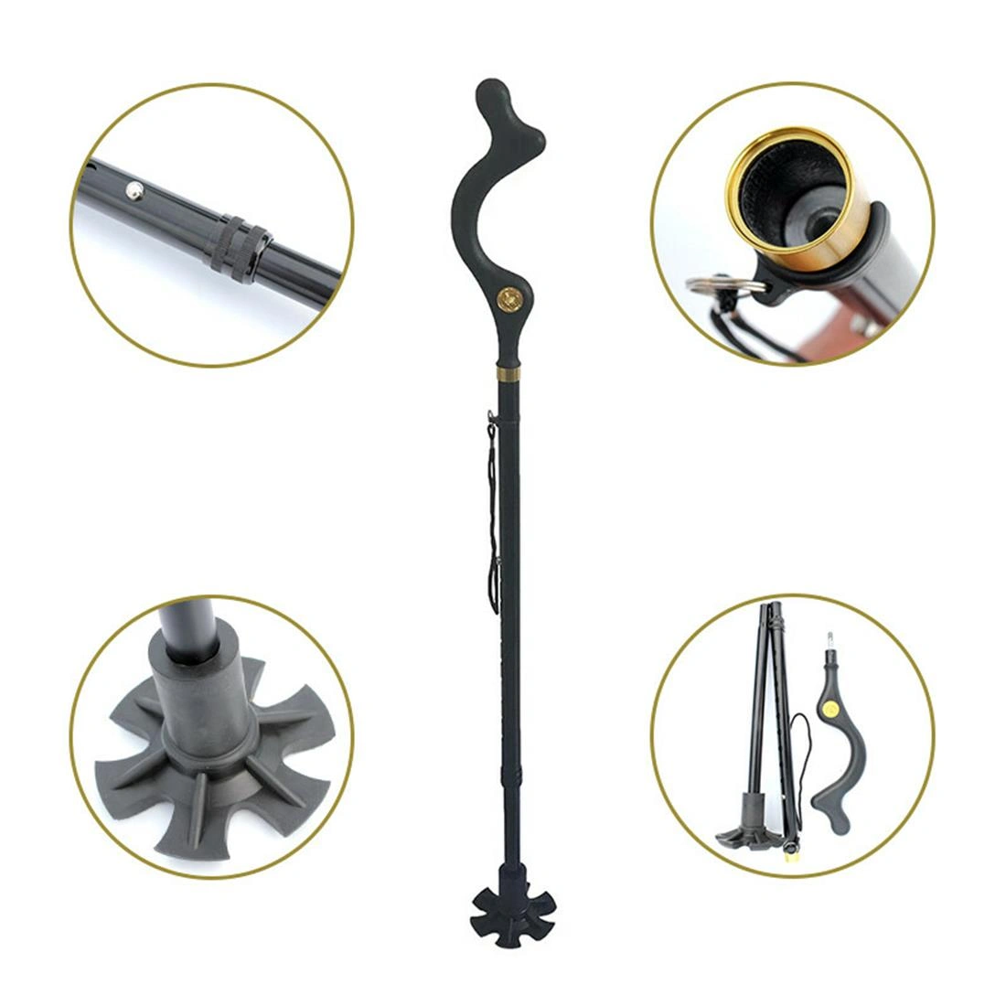 Adjustable Collapsible Walking Stick, 10-Level Height Customization, Lightweight Portable Cane for Travel Camping Hiking, Telescoping Walking Stick