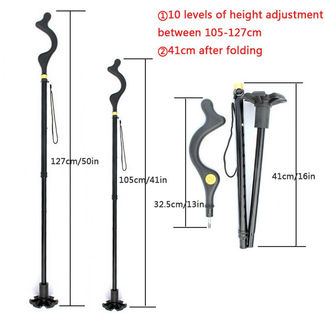 Adjustable Collapsible Walking Stick, 10-Level Height Customization, Lightweight Portable Cane for Travel Camping Hiking, Telescoping Walking Stick view 3