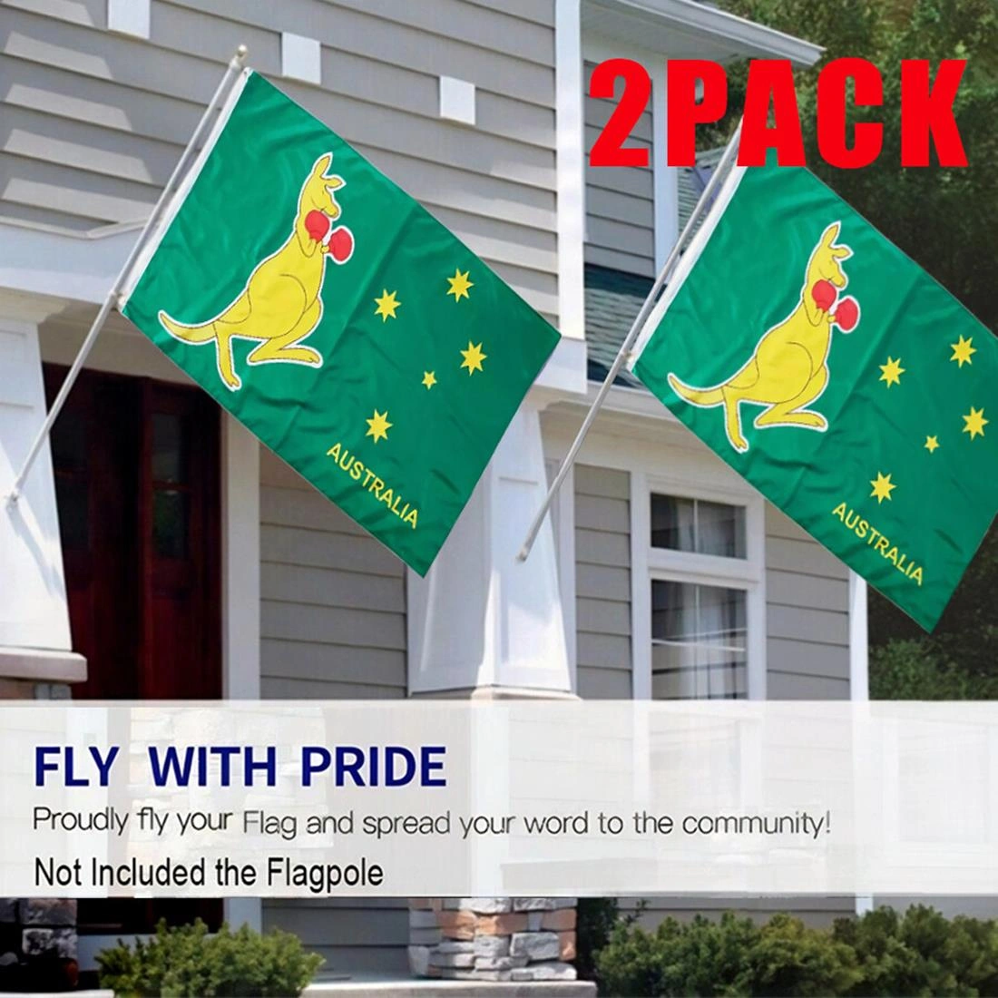 2PCS Australia Boxing Kangaroo Flag 90x60cm 3x2 FT Outdoor Printed Flag