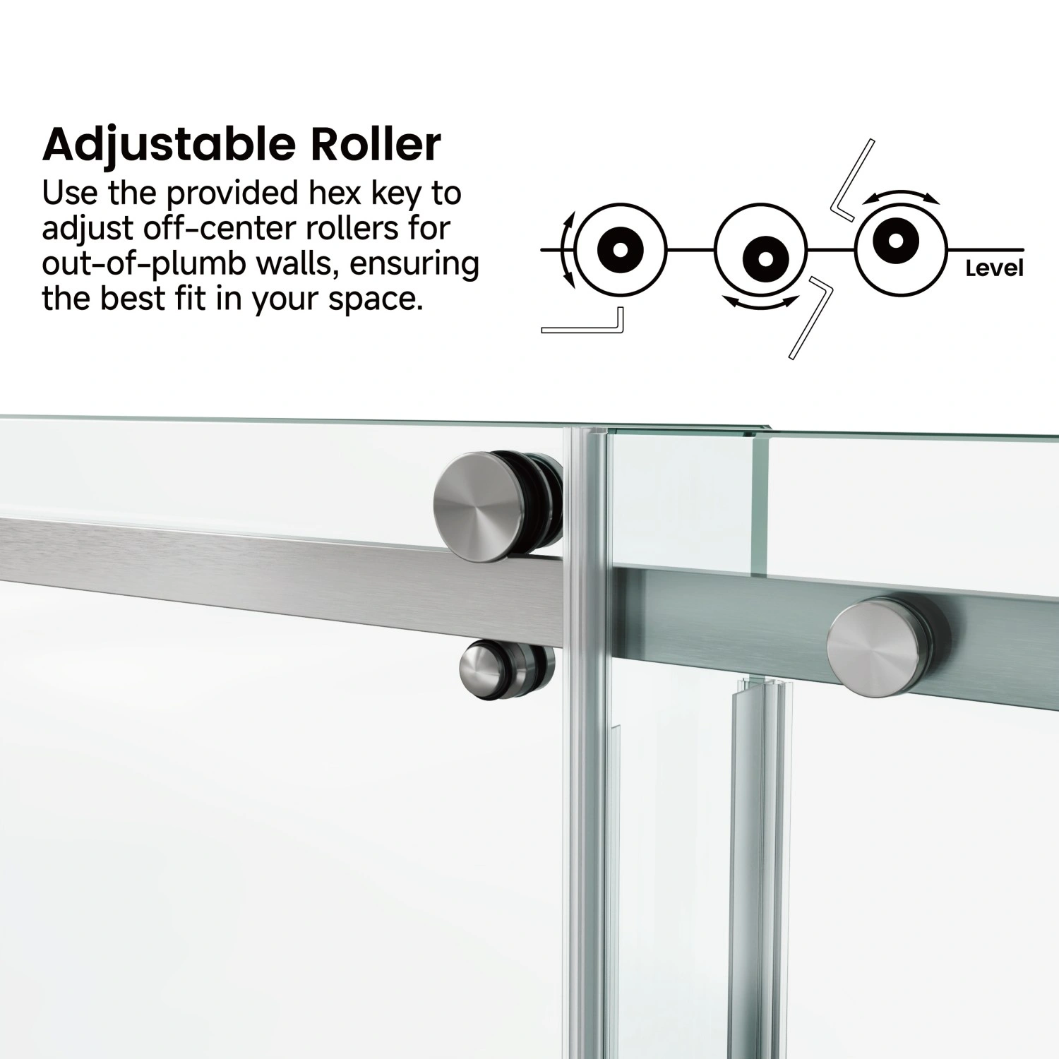 60"x76" Framed Sliding Shower Door with Fixed Panel, 3/8" (10mm) SGCC Tempered Clear Glass, Square Tube Stainless Steel Hardware, Bypass Style view 4