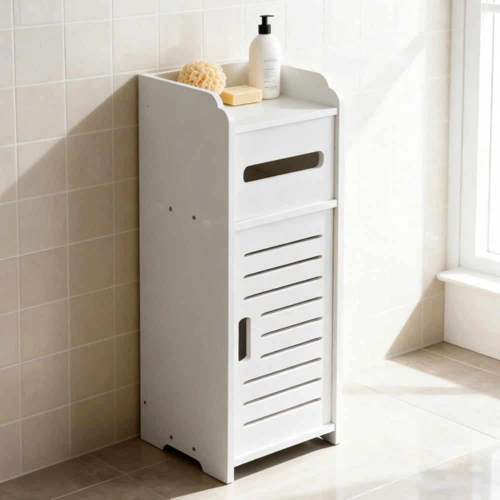 White Free Standing Floor Cabinet with Drawer & Shelf Cupboard Storage for Bathroom Bedroom view 5