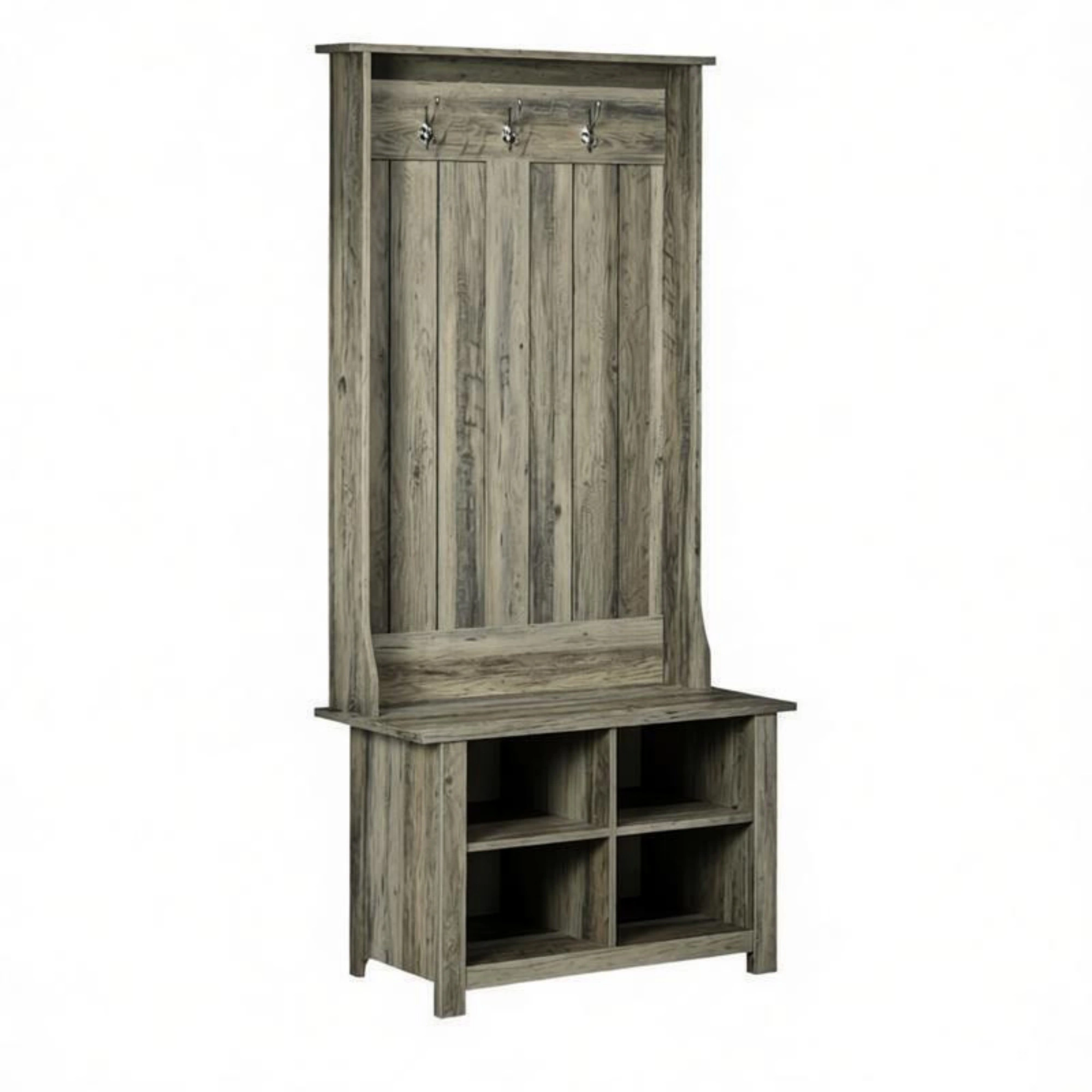 Grey Hall Tree with Shoe Storage Bench Entryway Organizer for Living Room Hall Tree Bench Combination view 2