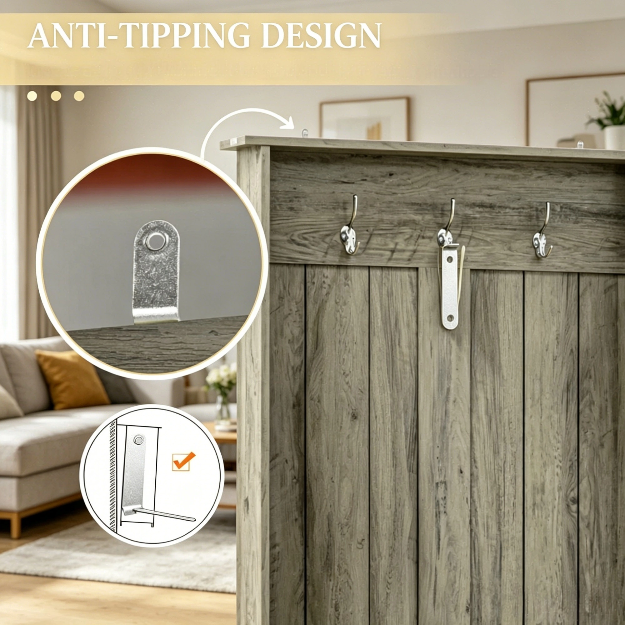 Grey Hall Tree with Shoe Storage Bench Entryway Organizer for Living Room Hall Tree Bench Combination view 7
