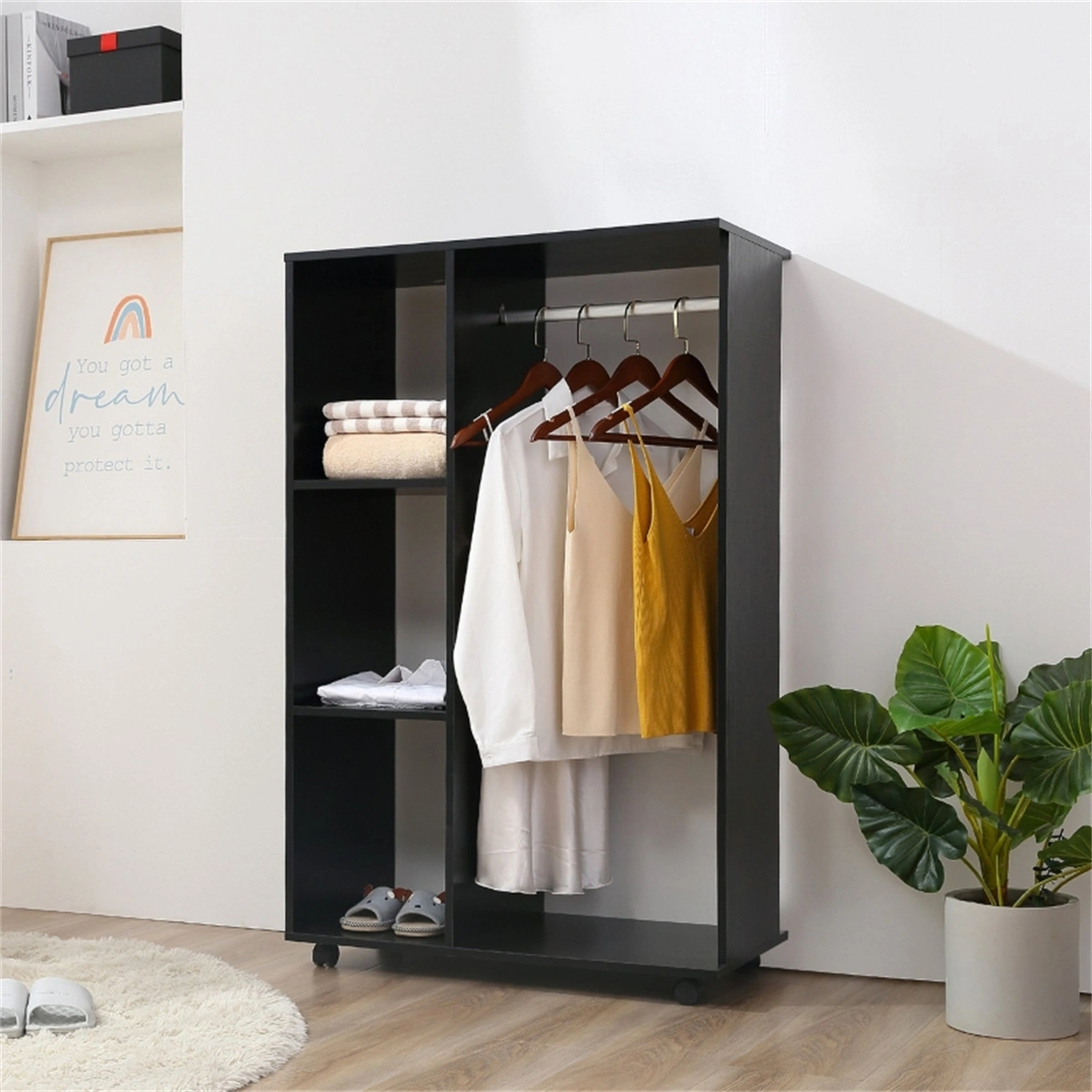 Chester Dresser with Storage Cabinets Lockers, Rolling Wardrobe with Wheels