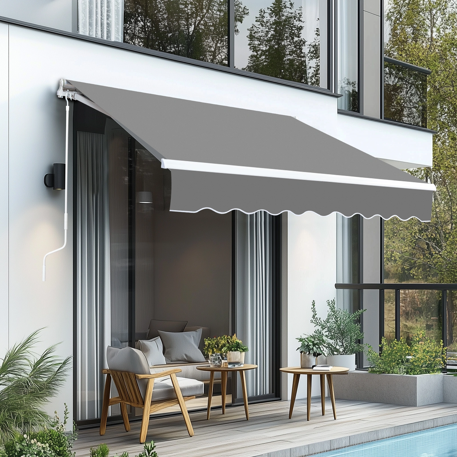 78"D x 102"W x 59"H Retractable Awning for Patio, Outdoor Curtain Side Zip Window Canopy, Grey view 2