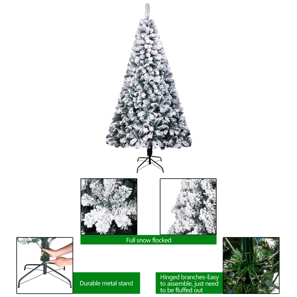 7ft PVC Flocking Christmas Tree, 1300 Branches, Naturally Spread Out, White Holiday Decor for Home view 2