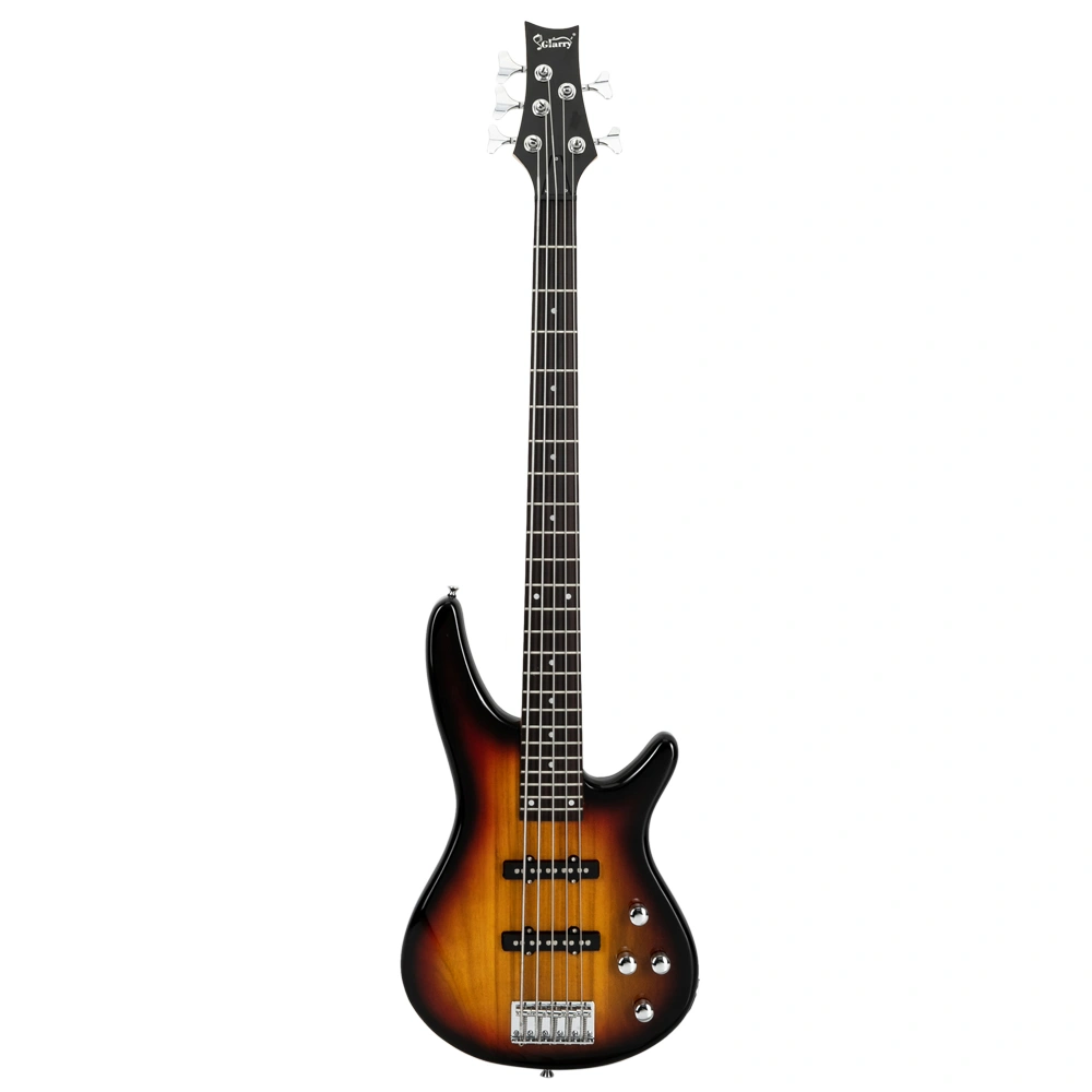 GIB Electric 5 String Bass Guitar Full Size Bag Strap Pick Connector Wrench Tool Sunset Color