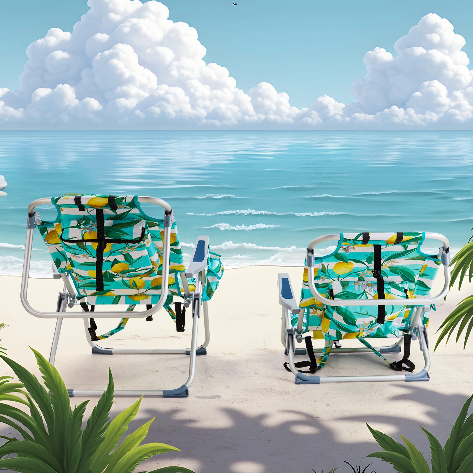 63*65*82cm Short Oxford Cloth Silver White Aluminum Tube Bearing 100kg Beach Chair Lemon view 16