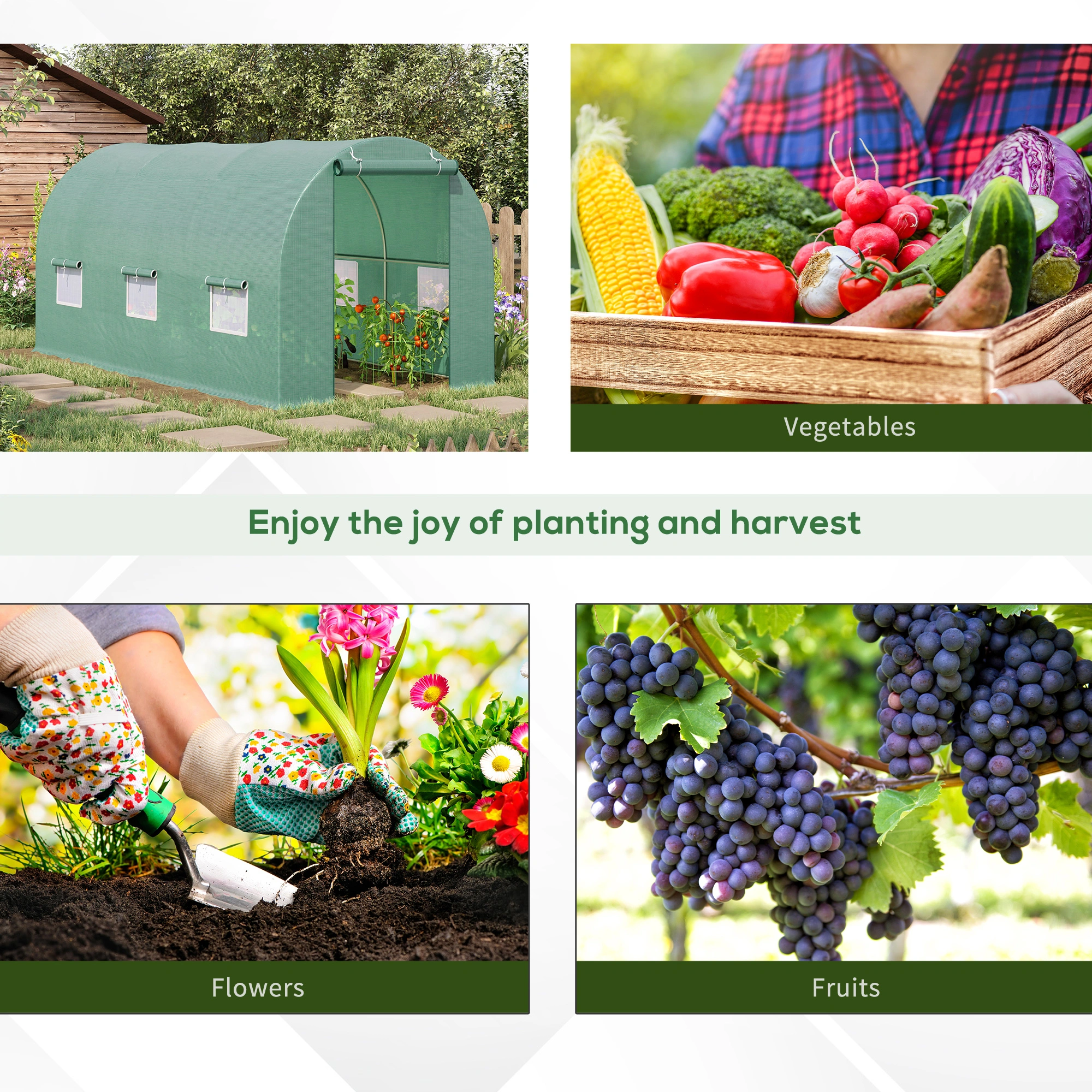 15' x 7' x 7' Walk-in Tunnel Hoop Greenhouse - Steel Frame with PE Cover & Roll-up Zipper Door, Portable Garden Cold Frame view 2