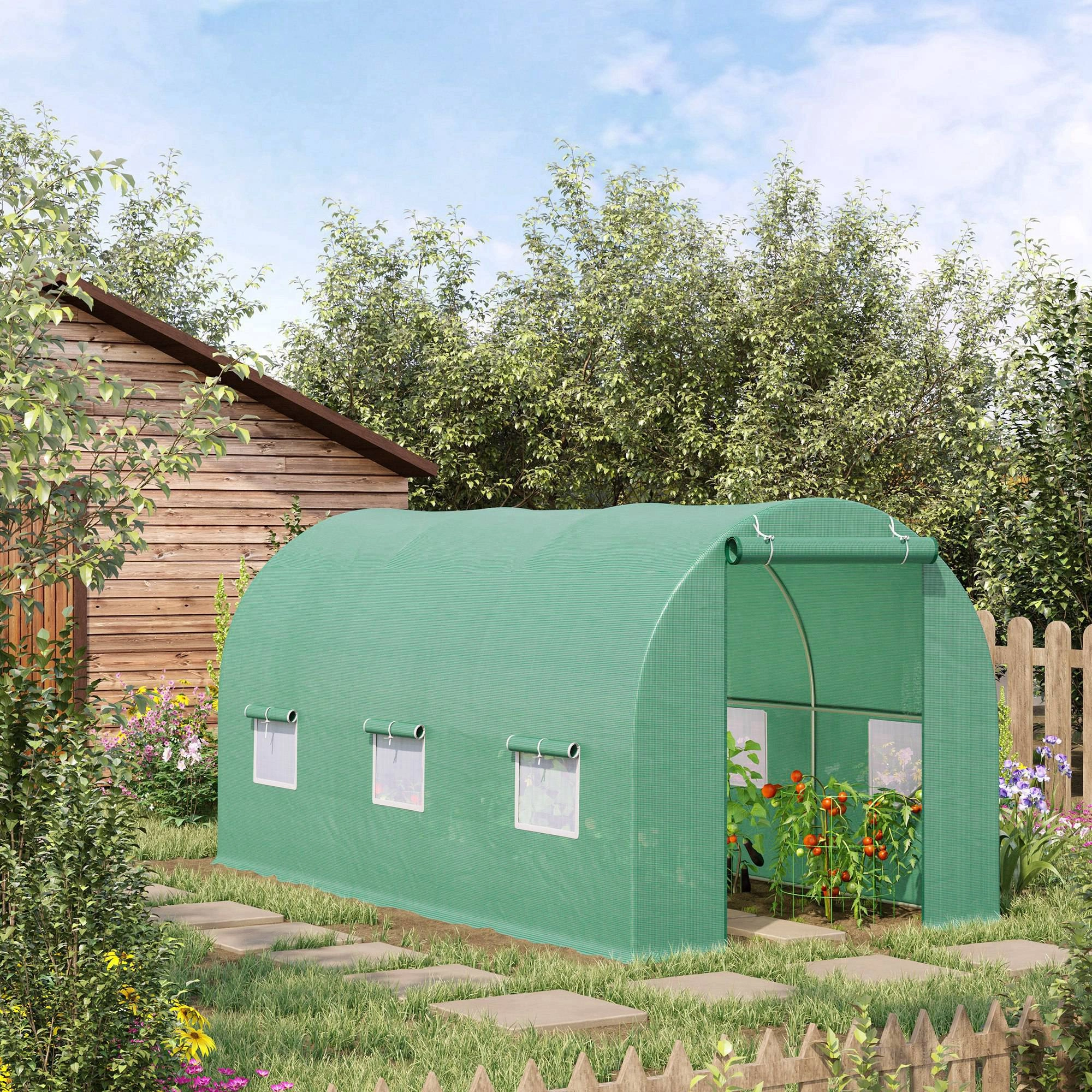 15' x 7' x 7' Walk-in Tunnel Hoop Greenhouse - Steel Frame with PE Cover & Roll-up Zipper Door, Portable Garden Cold Frame view 3