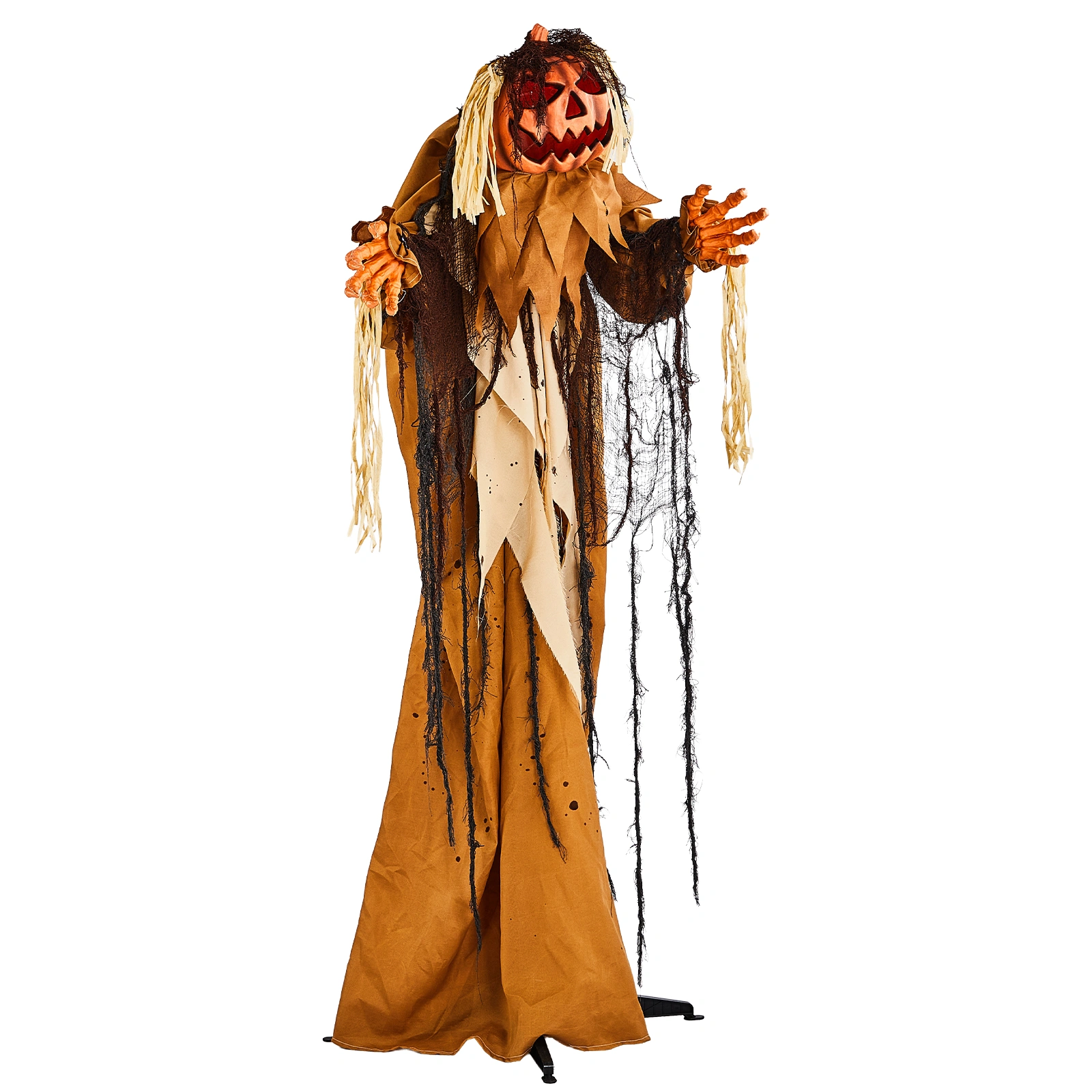 5.5ft Halloween Pumpkin Man Animatronic Decoration - Red Glowing Head, Sound Activated Head Turning, Talking Male Voice, Battery Operated Standing Prop