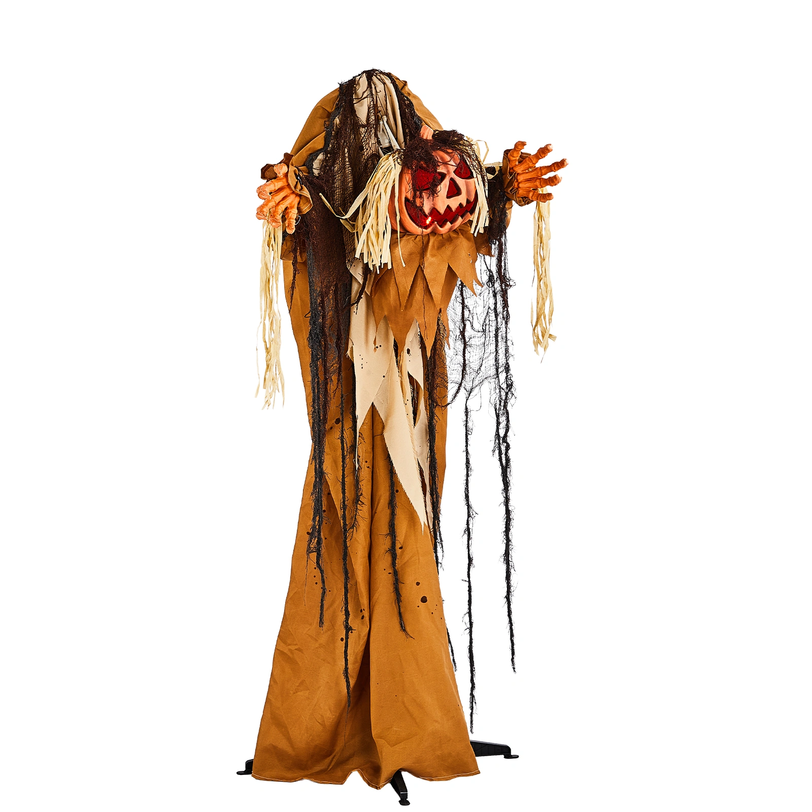 5.5ft Halloween Pumpkin Man Animatronic Decoration - Red Glowing Head, Sound Activated Head Turning, Talking Male Voice, Battery Operated Standing Prop view 2
