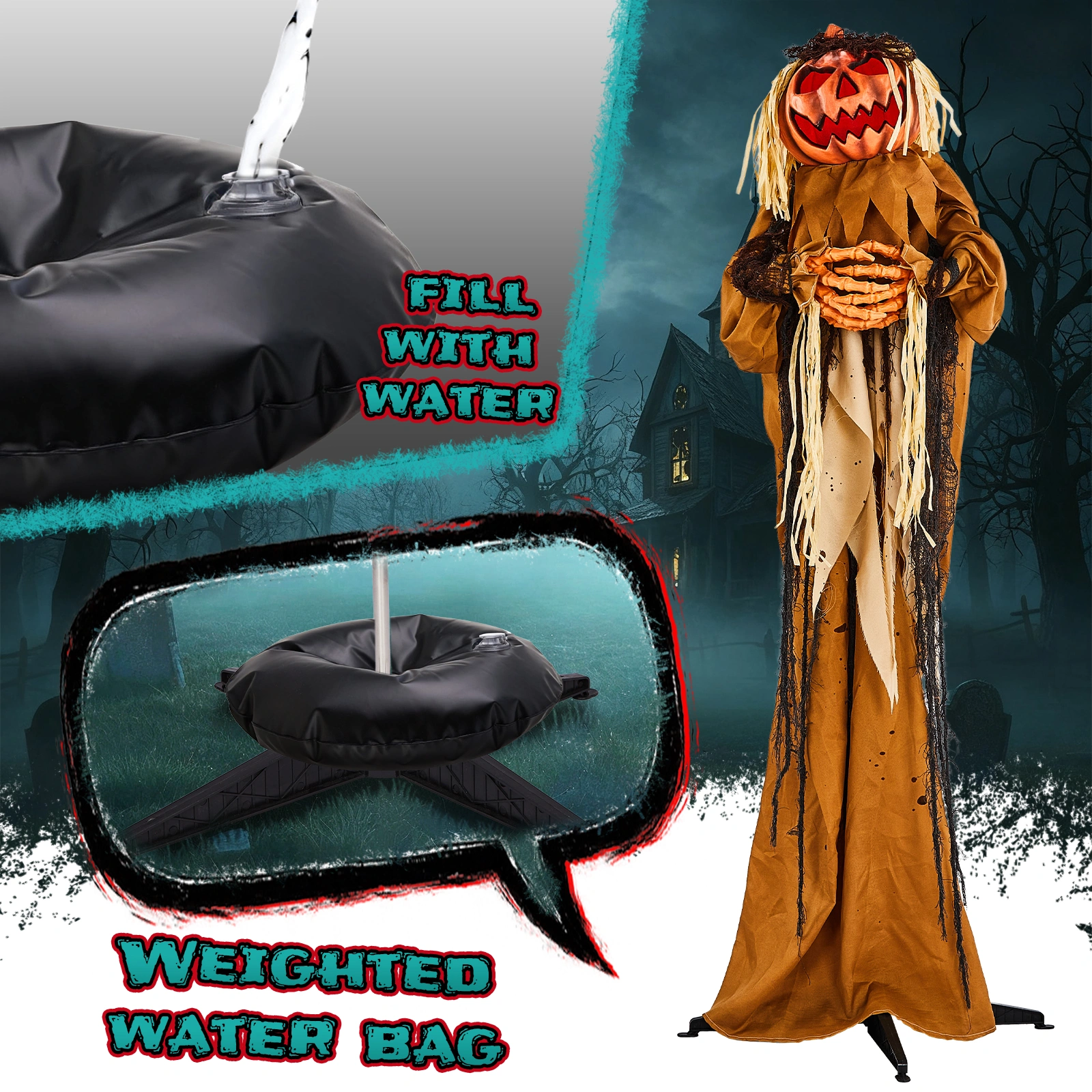 5.5ft Halloween Pumpkin Man Animatronic Decoration - Red Glowing Head, Sound Activated Head Turning, Talking Male Voice, Battery Operated Standing Prop view 4