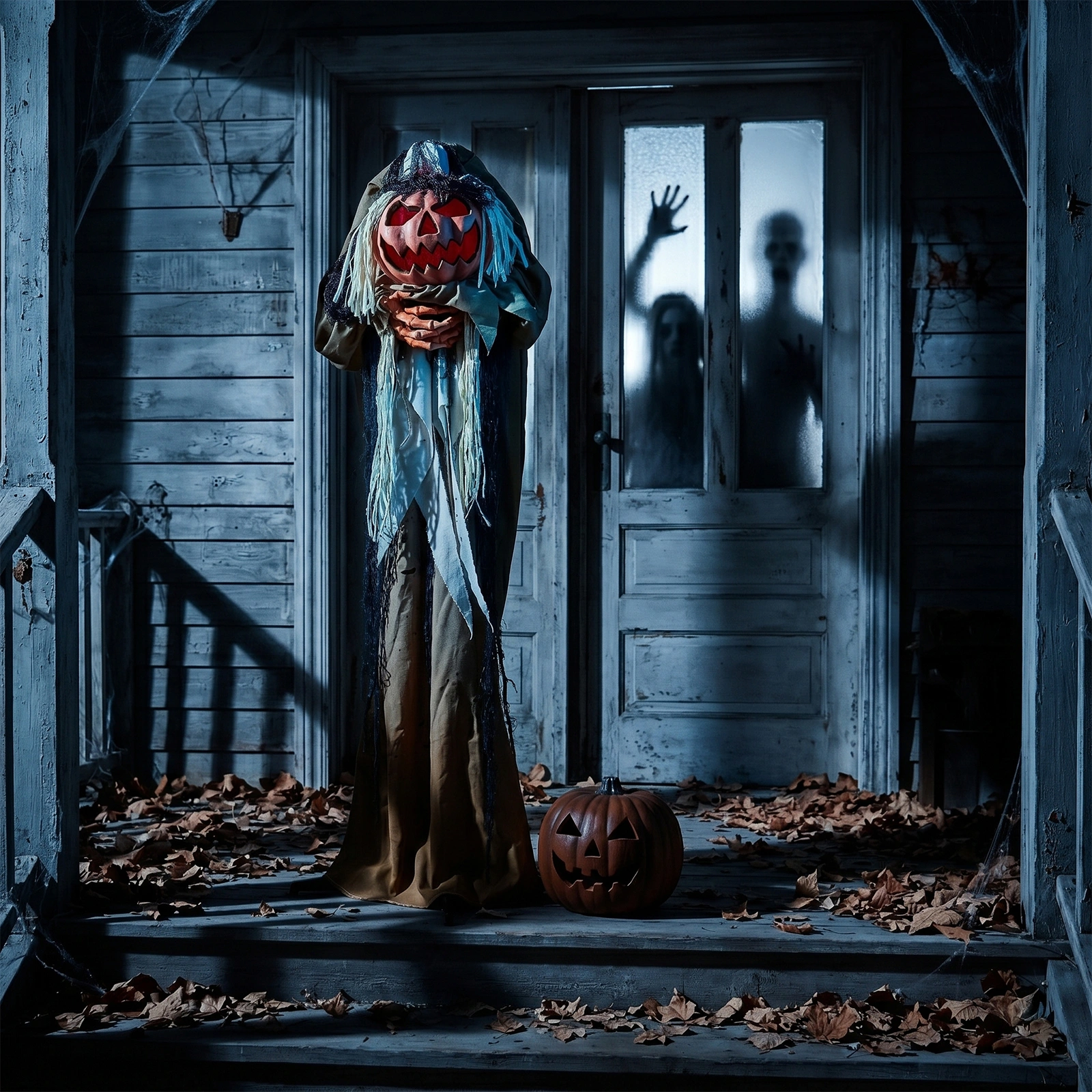 5.5ft Halloween Pumpkin Man Animatronic Decoration - Red Glowing Head, Sound Activated Head Turning, Talking Male Voice, Battery Operated Standing Prop view 9