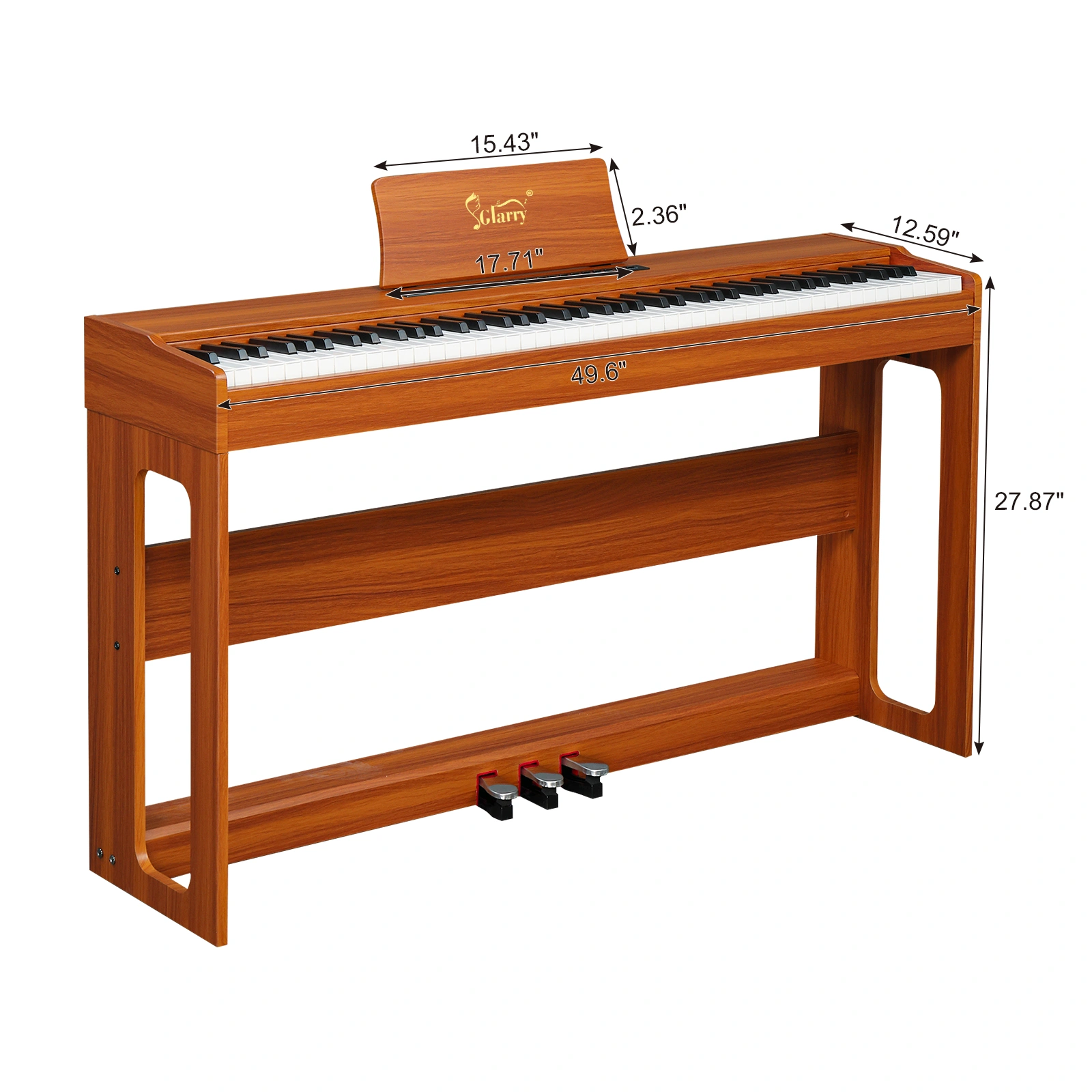 GDP-104 Digital Piano 88 Keys Full Weighted Keyboard with Furniture Stand, Triple Pedals, Headphone & Power Adapter, Walnut, All Levels view 3