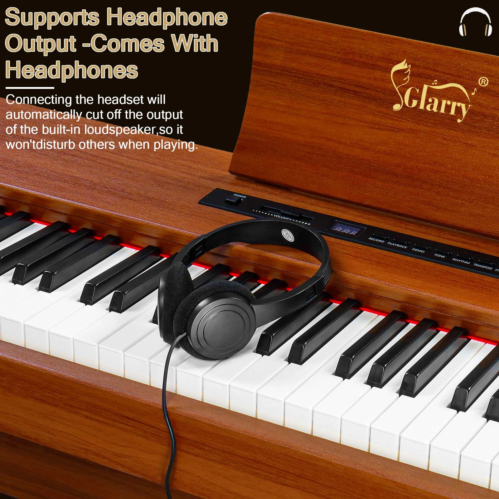GDP-104 Digital Piano 88 Keys Full Weighted Keyboard with Furniture Stand, Triple Pedals, Headphone & Power Adapter, Walnut, All Levels view 4