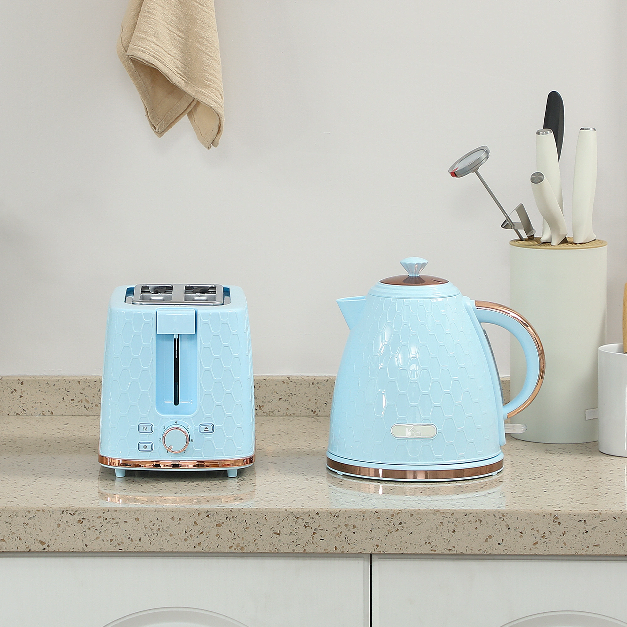 Kettle and Toaster Set 2-Piece, 1.7L Electric Kettle + 4-Slice Toaster, Stainless Steel, Black