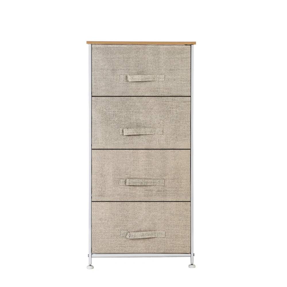 4-Tier Fabric Dresser Tower, 4 Drawer Organizer with Metal Frame Wood Top, Easy Pull Storage for Living Room Closet - Linen Natural