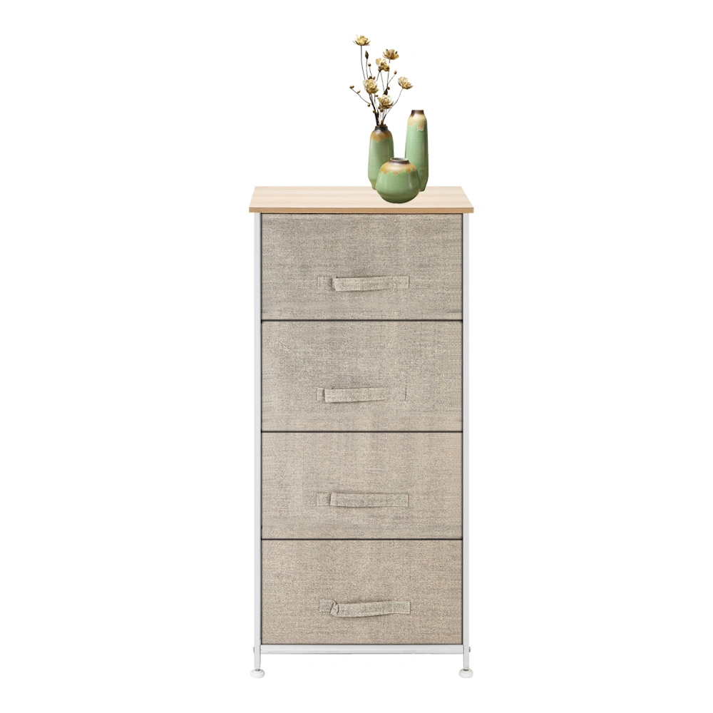 4-Tier Fabric Dresser Tower, 4 Drawer Organizer with Metal Frame Wood Top, Easy Pull Storage for Living Room Closet - Linen Natural view 2