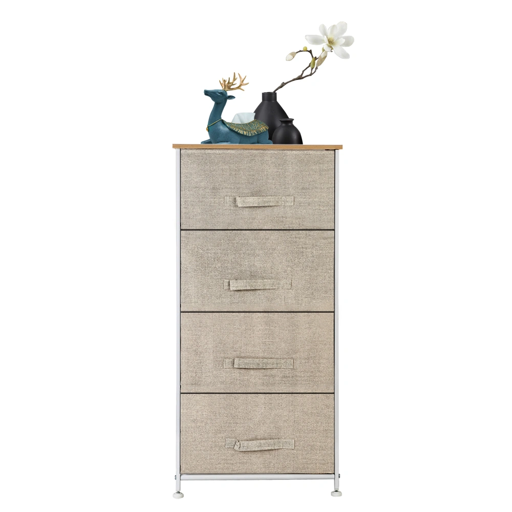 4-Tier Fabric Dresser Tower, 4 Drawer Organizer with Metal Frame Wood Top, Easy Pull Storage for Living Room Closet - Linen Natural view 3
