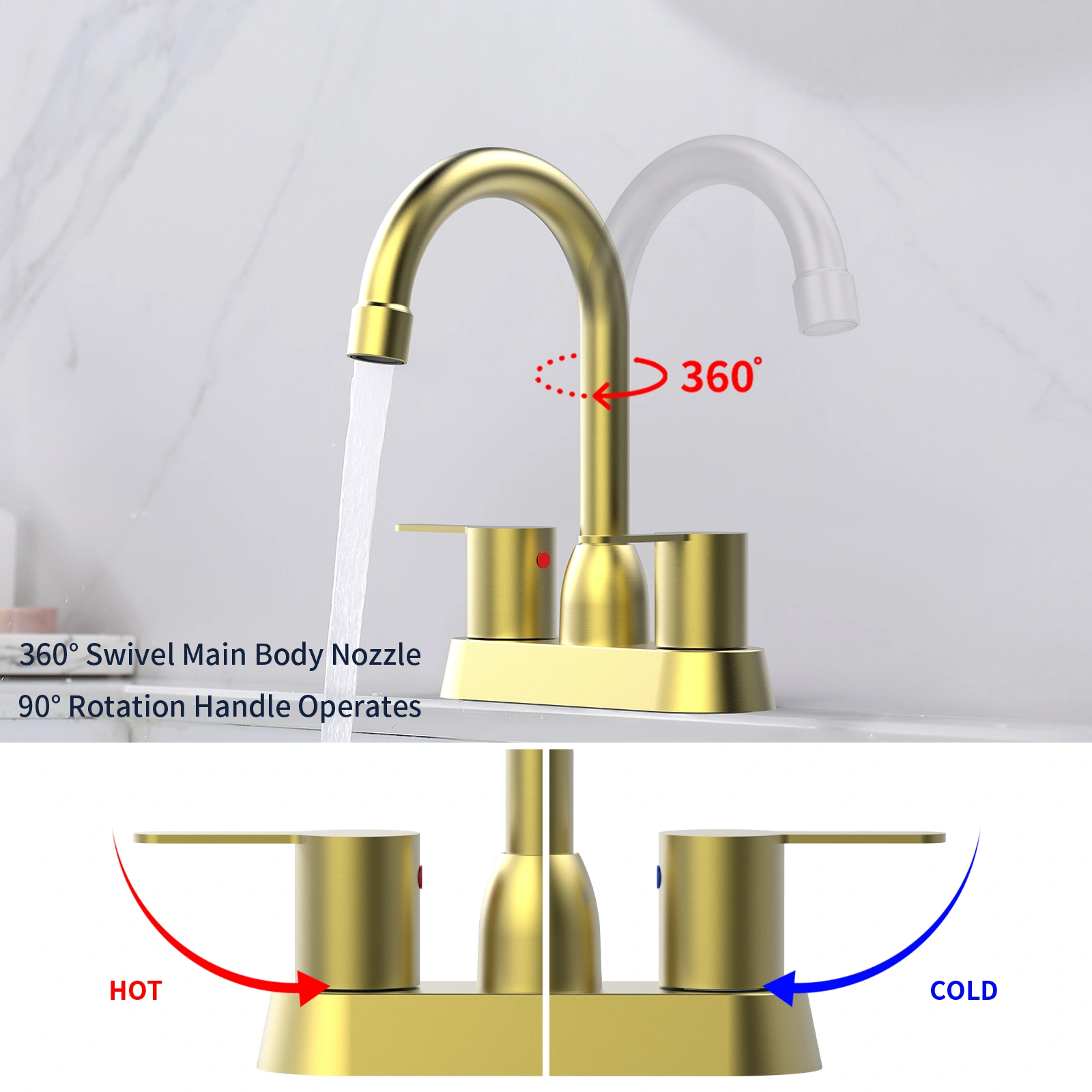 2 Handles Brushed Gold Faucet, Centerset RV Bathroom Faucets for 3 Hole [Unable ship on weekends, TK/TEMU only for pickup, only TX10643 warehouse supports GOFO] view 3