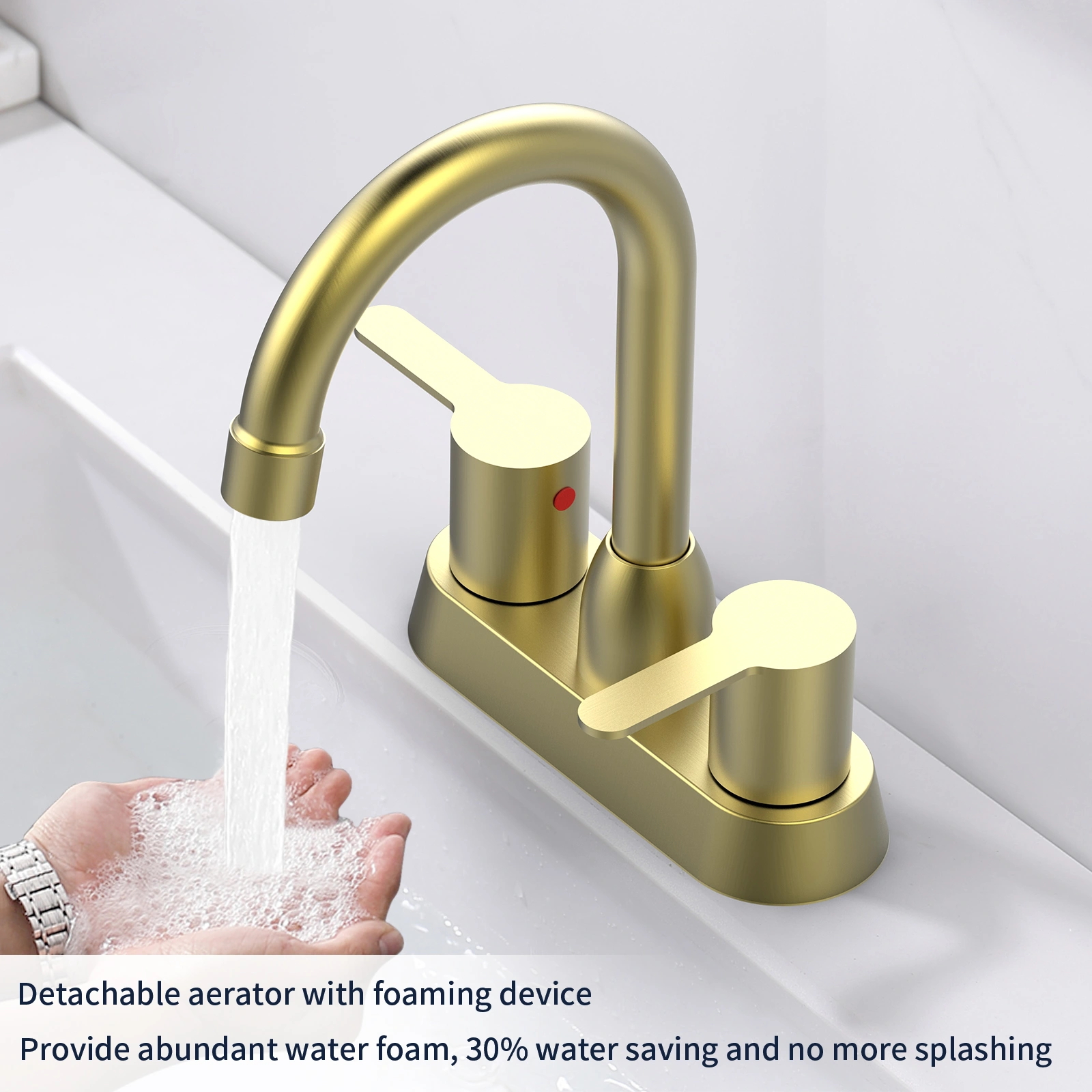 2 Handles Brushed Gold Faucet, Centerset RV Bathroom Faucets for 3 Hole [Unable ship on weekends, TK/TEMU only for pickup, only TX10643 warehouse supports GOFO] view 4