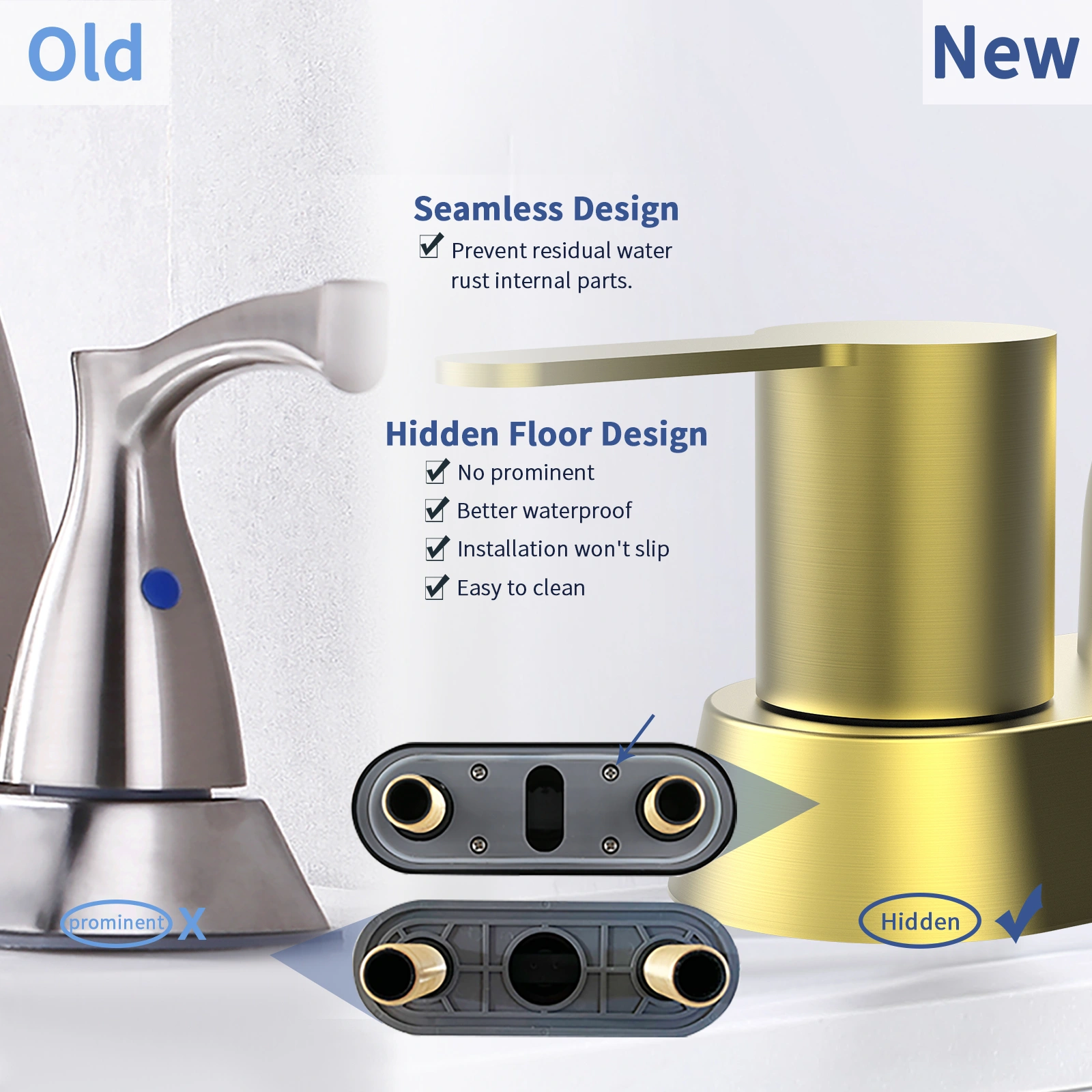 2 Handles Brushed Gold Faucet, Centerset RV Bathroom Faucets for 3 Hole [Unable ship on weekends, TK/TEMU only for pickup, only TX10643 warehouse supports GOFO] view 5