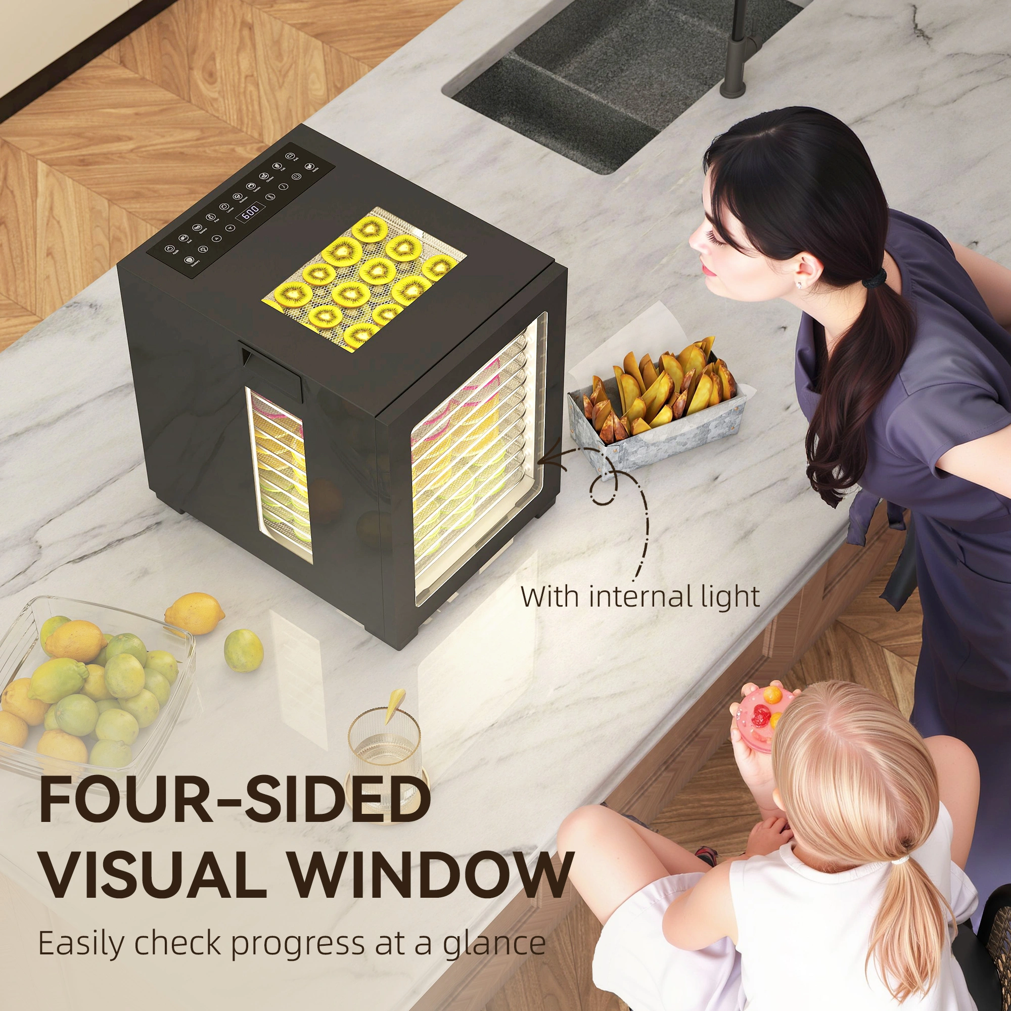 Food Dehydrator Machine, 5-Tier Electric Food Dryer for Fruits, Herbs, Vegetables, Jerky with Adjustable Temperature Control & Digital Timer, BPA-Free view 4