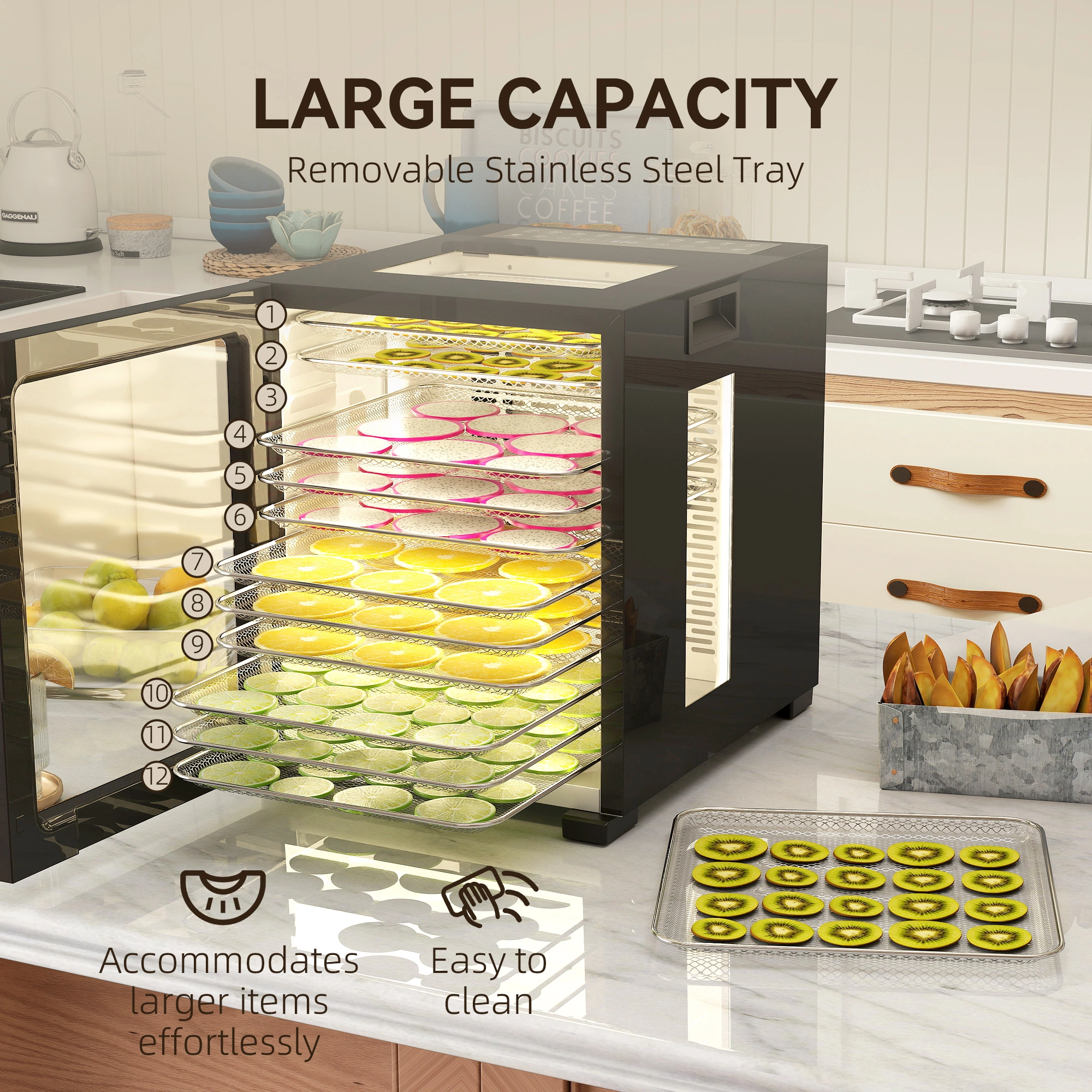 Food Dehydrator Machine, 5-Tier Electric Food Dryer for Fruits, Herbs, Vegetables, Jerky with Adjustable Temperature Control & Digital Timer, BPA-Free view 5