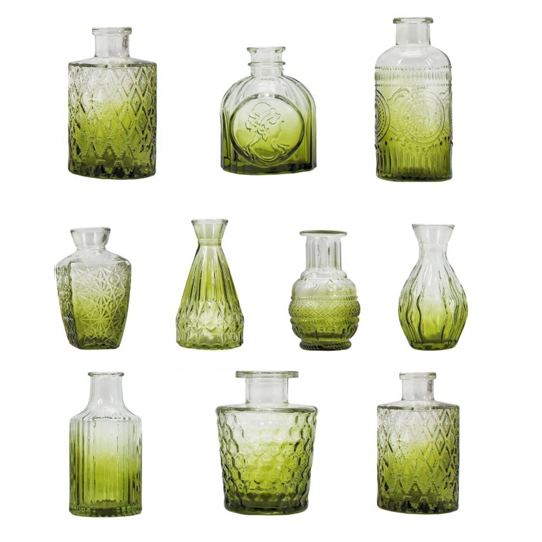 Set of 12 Small Green Glass Bud Vases - Mini Glass Vases for Centerpieces, Flowers & Home Decor view 3